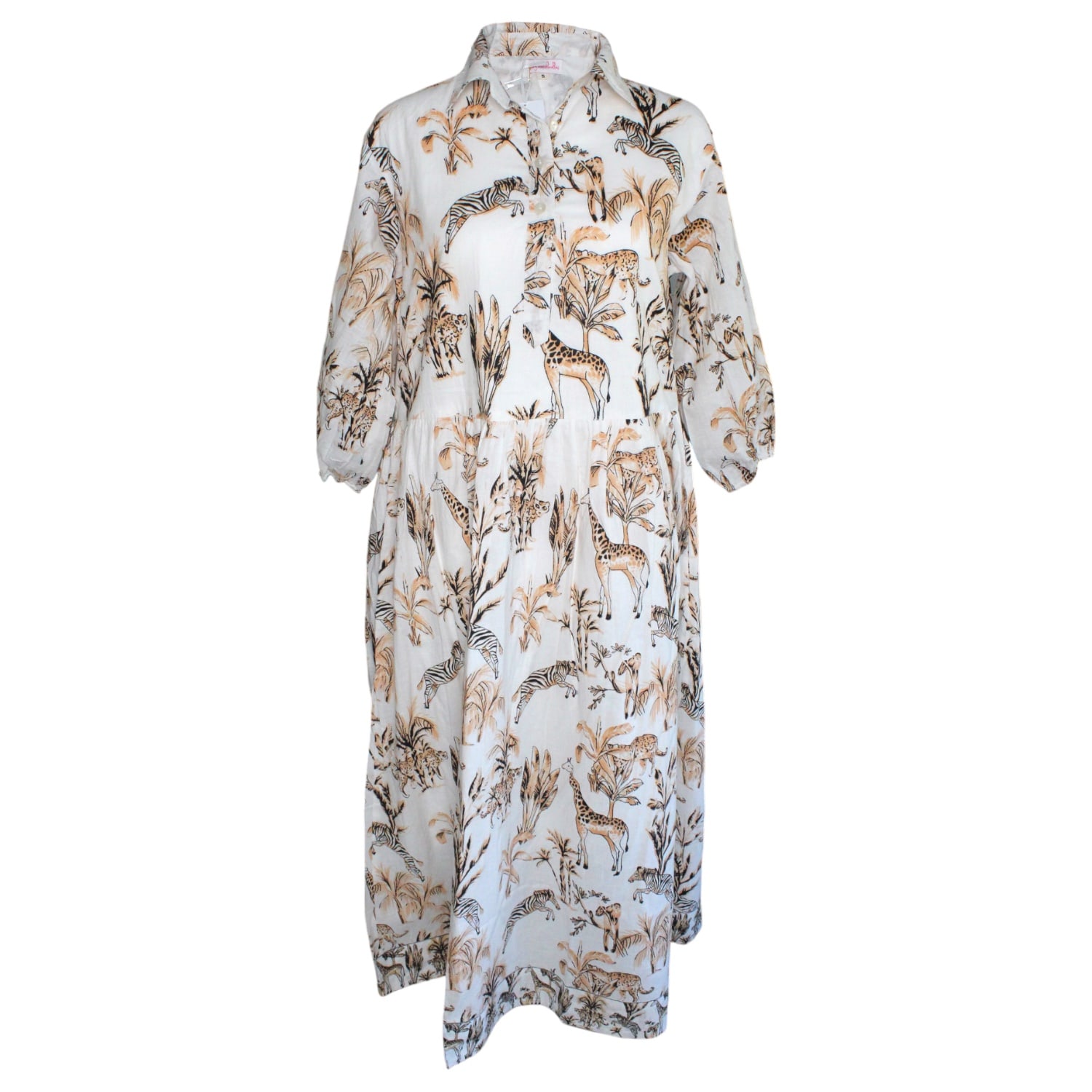 Women&rsquo;s Neutrals Frannie Dress Long - Jungle Toile - Neutral | Small | Mary Marshmallow