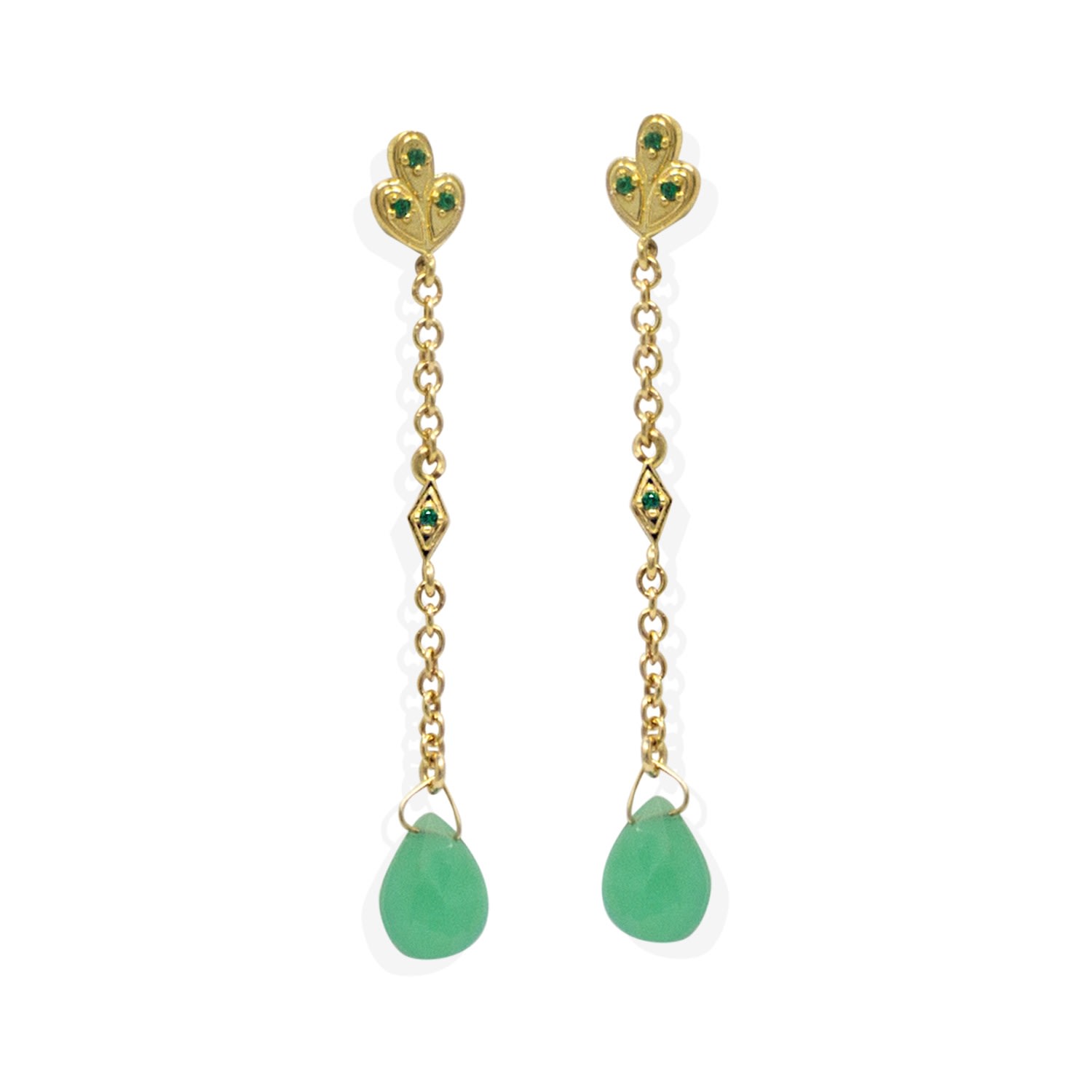 Vintouch Italy Women's Green Luccichio Deco Gold-plated Chrysoprase Earrings In Green