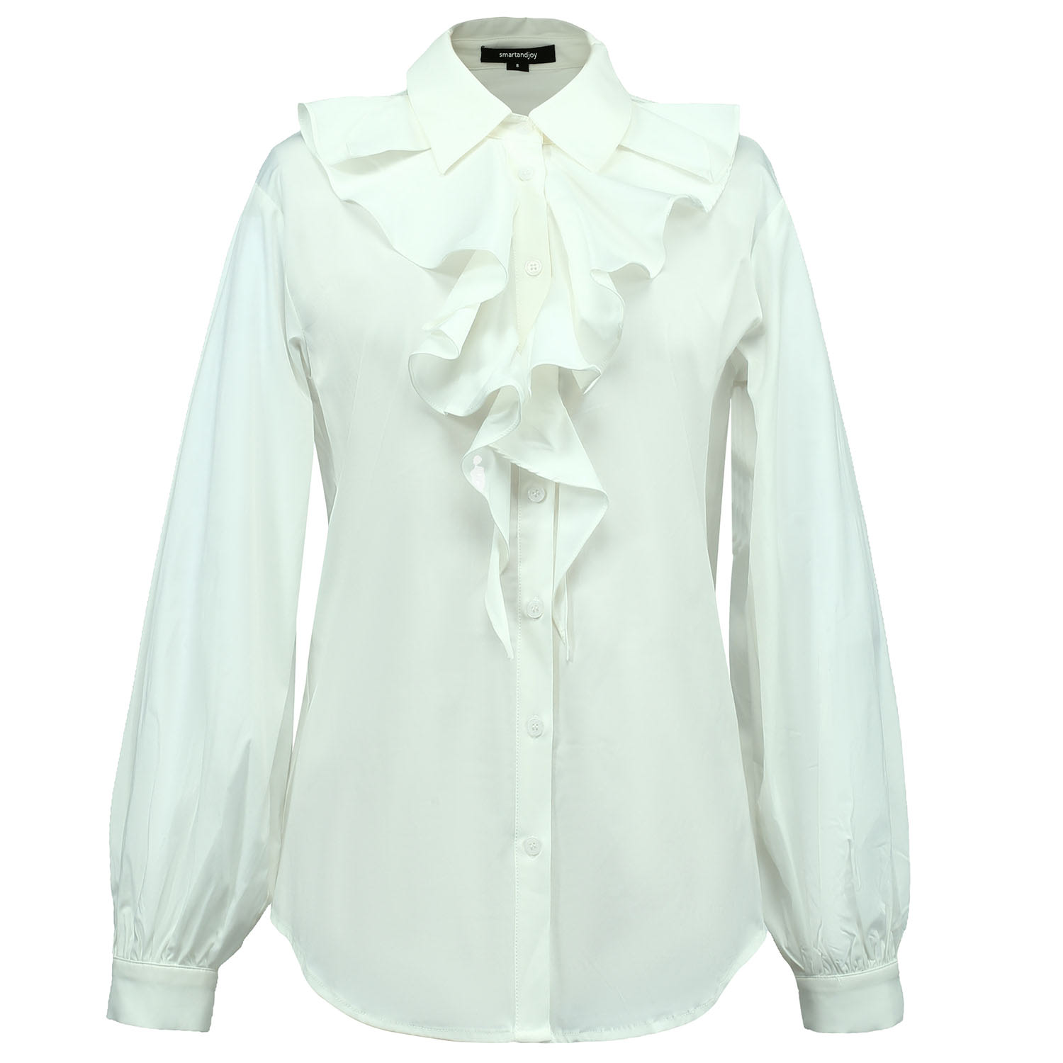 Smart And Joy Women's Ruffle Collar Shirt - White In Green