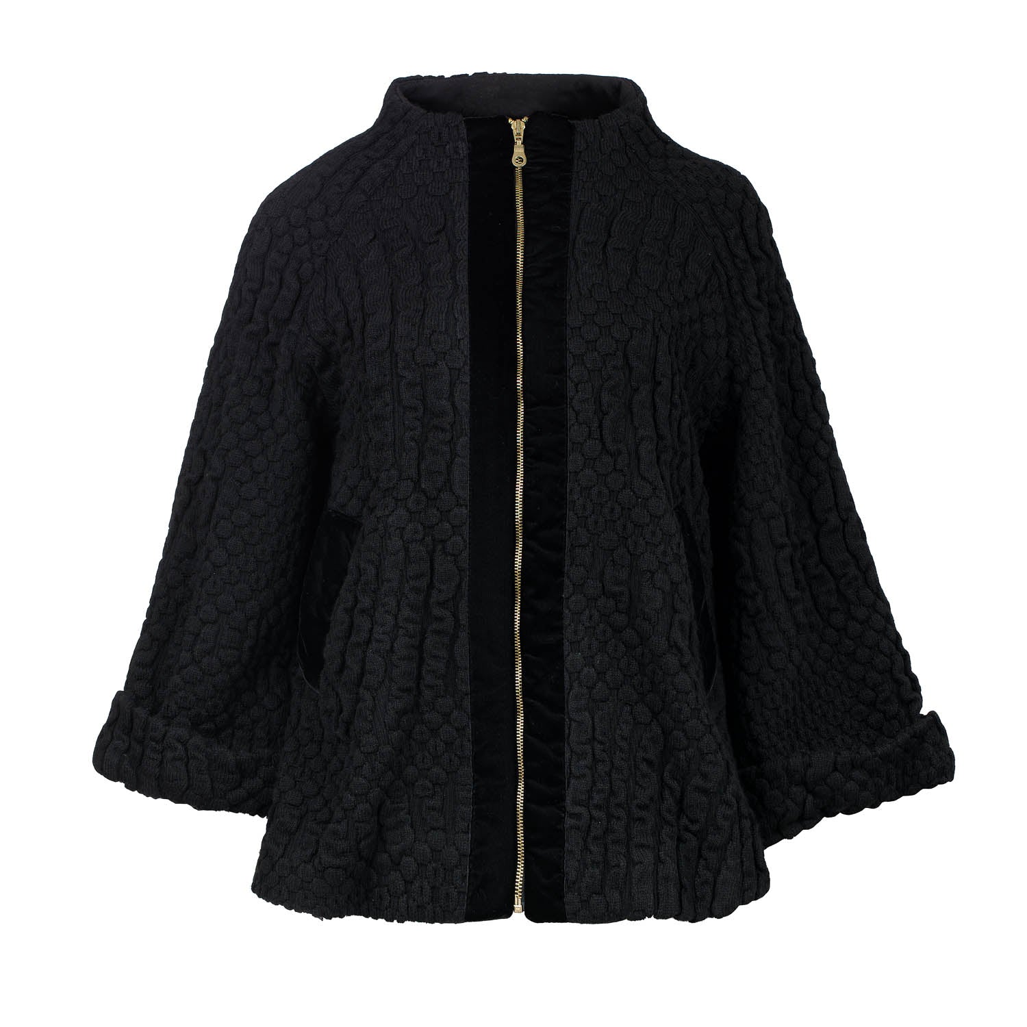 Women’s Black Knit Zip Up Cape Coat Small Conquista