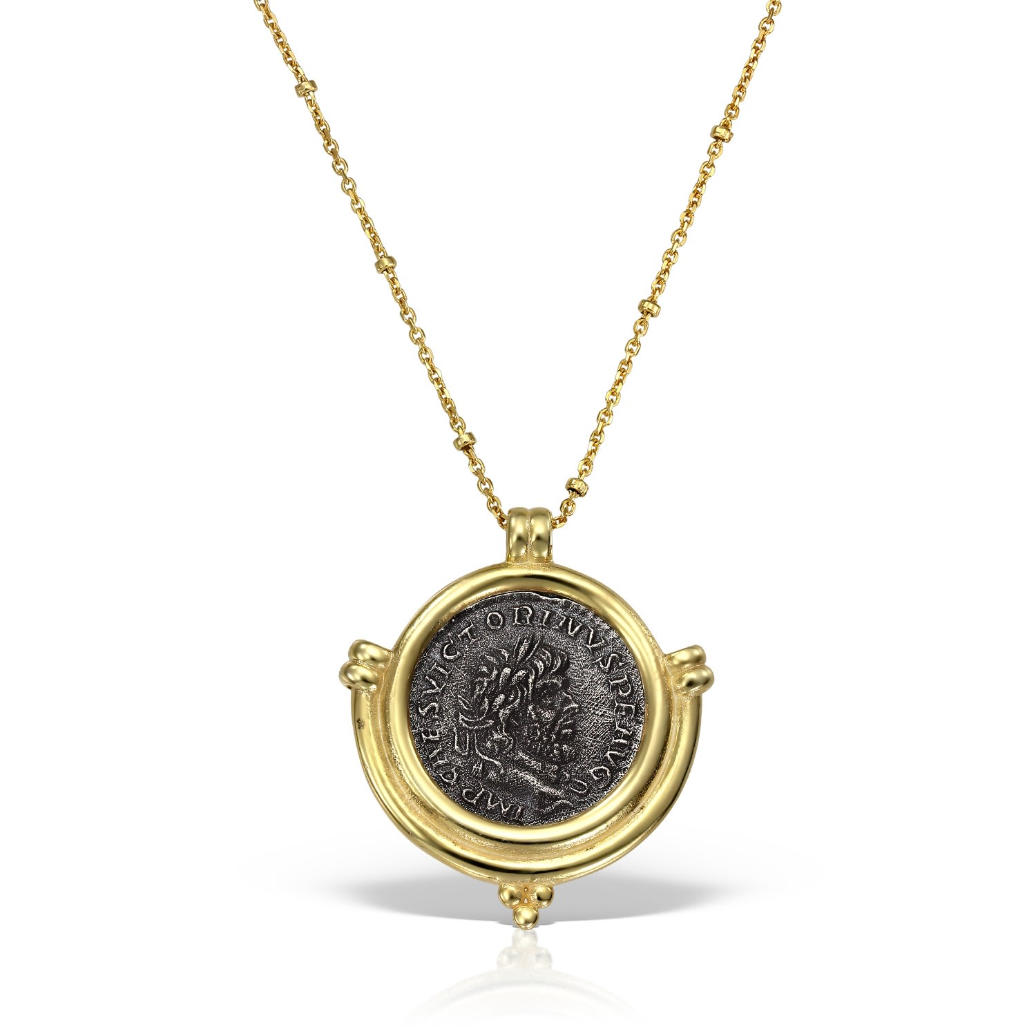 Obsidian Women's Gold / Black Divisio Double Sided Coin Necklace, Gold Vermeil