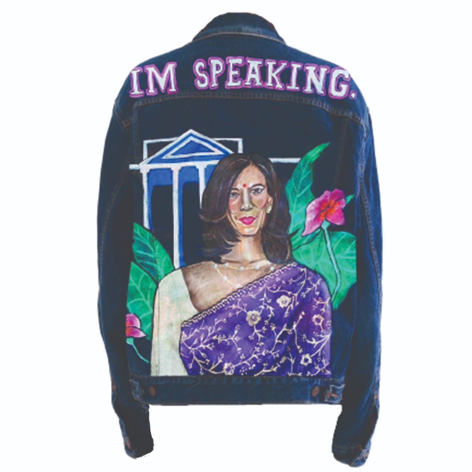 Women’s Blue ’Im Speaking’ Hand Painted Levis Denim Jacket Extra Large Quillattire