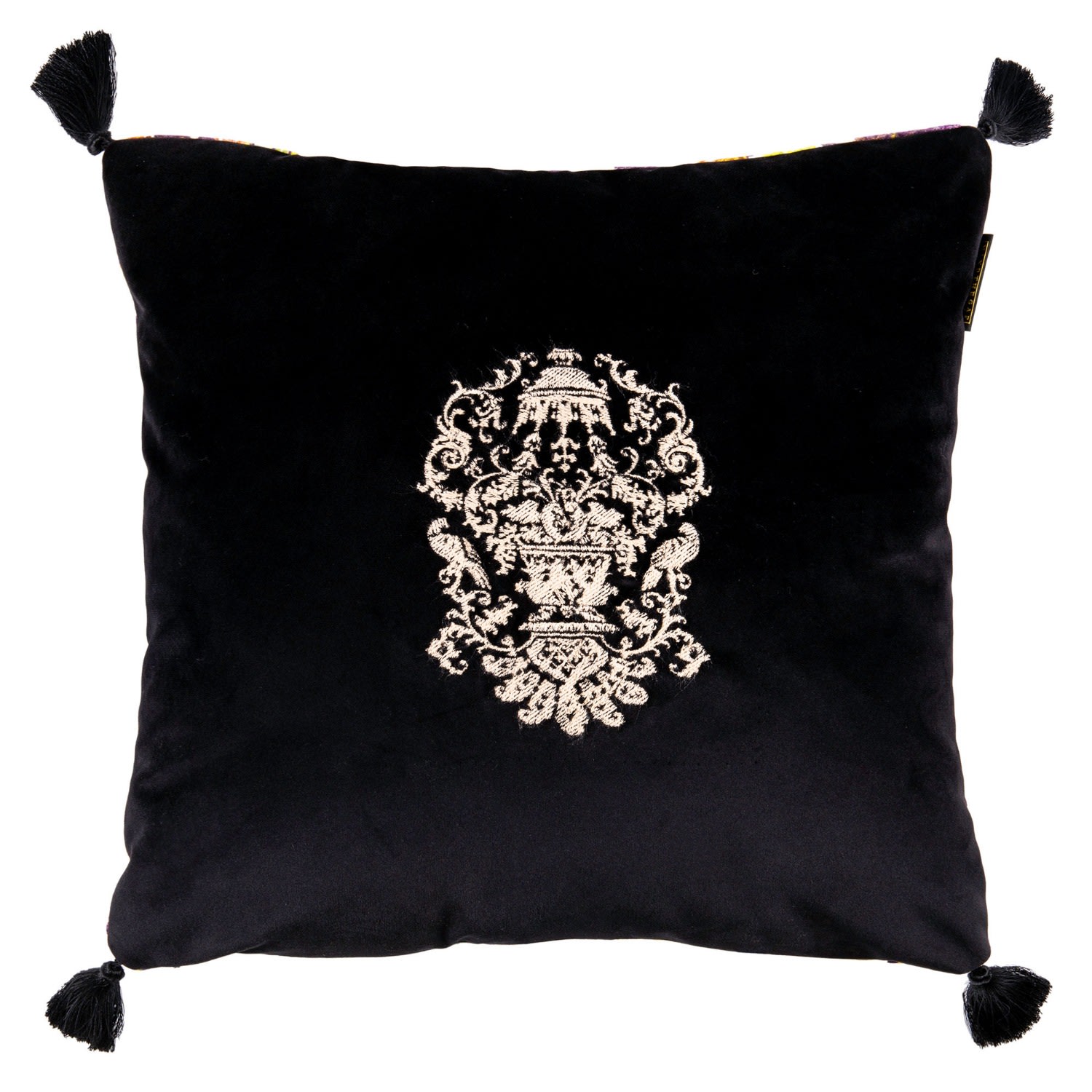 Grey / Black / White Manor Crest Velvet Embroidered Cushion By Mindthegap