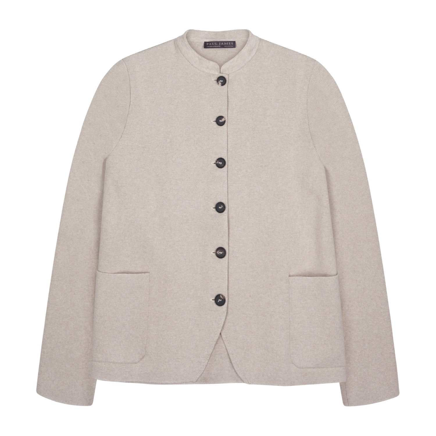 Neutrals Womens Midweight Cotton Indore Knitted Nehru Jacket - Nude | Medium | Paul James Knitwear