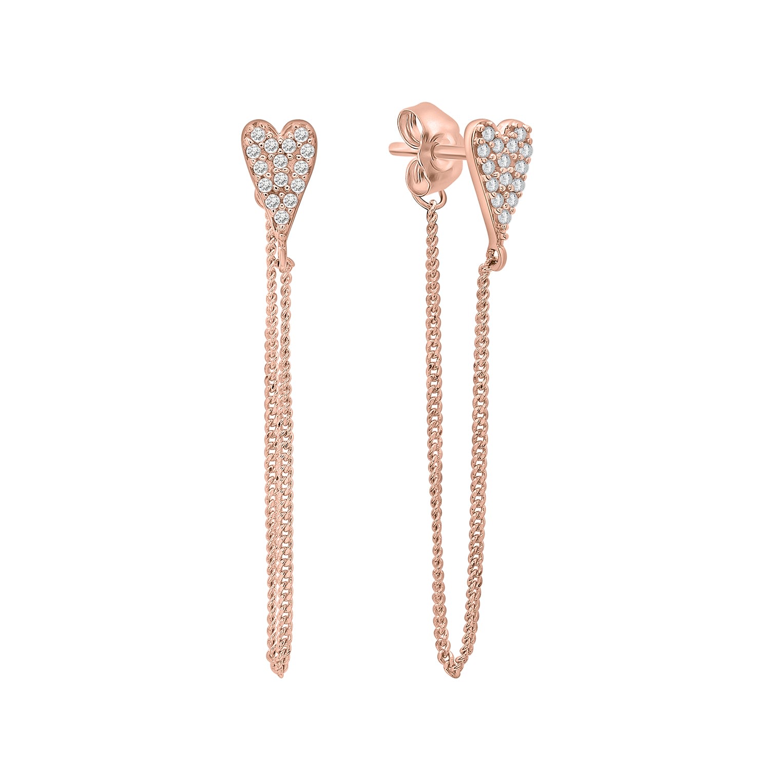 Women’s Pink / Purple / White Iveta- Diamond Chain Heart Earrings Set In 14K Pink Gold Miki & Jane