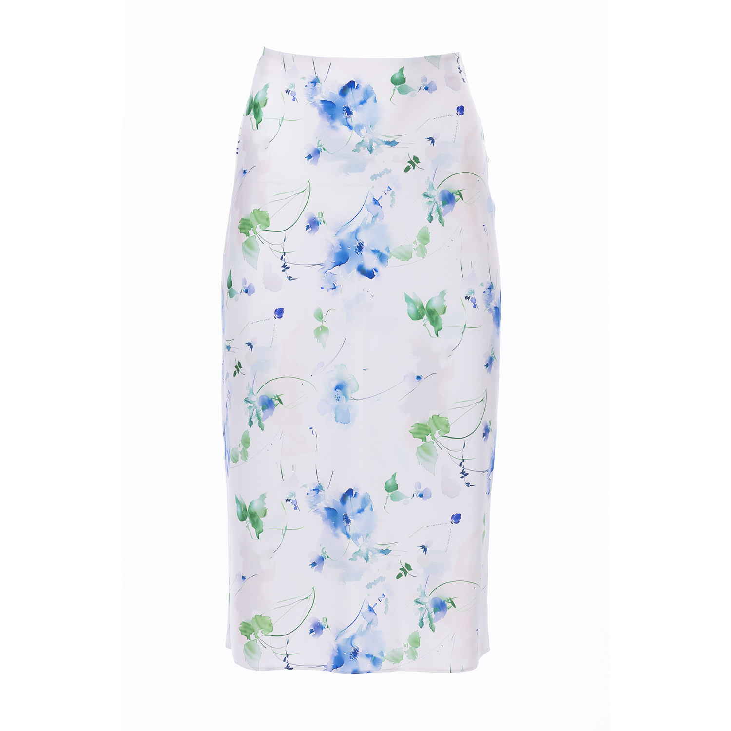 Carloslines Women's Bias Satin Skirt In Watercolored Flowers Print