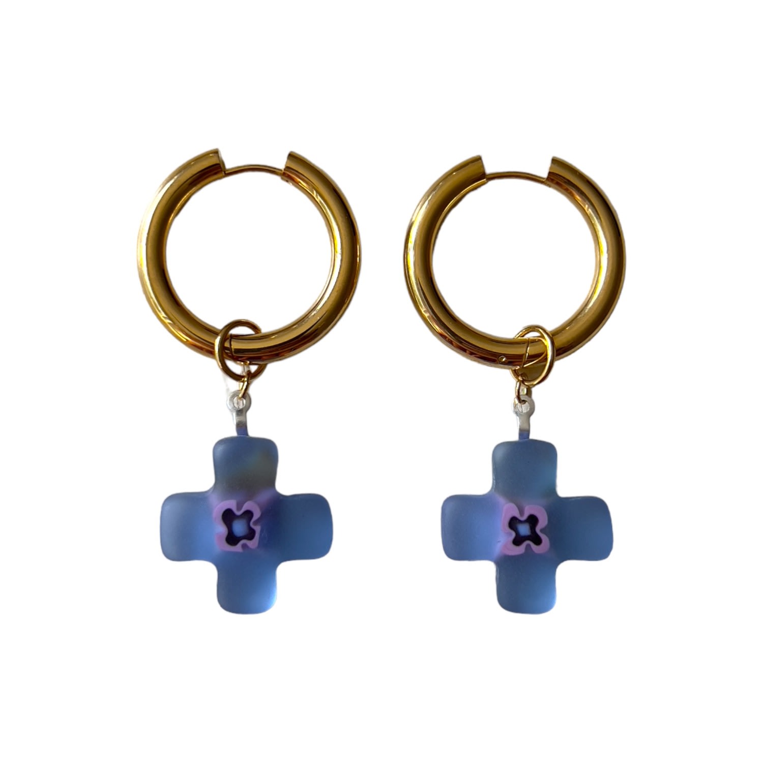 Women’s Blue / Gold Venetian Glass Cross Earrings - Periwinkle Blue Sccollection