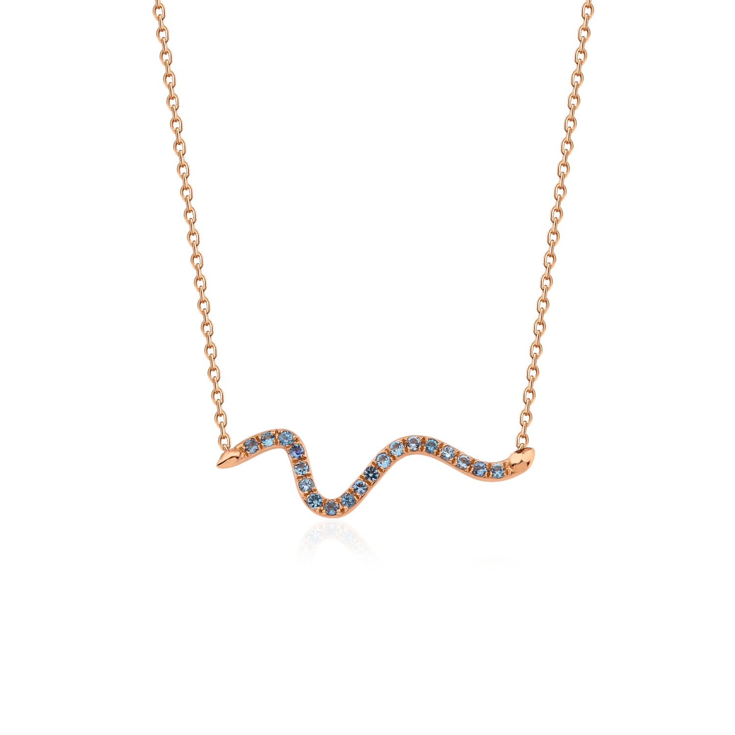 Melez Mini Atelier Women's Blue / Gold / Rose Gold Kundalini Necklace - Solid Rose Gold With Blue Topaz Crystals