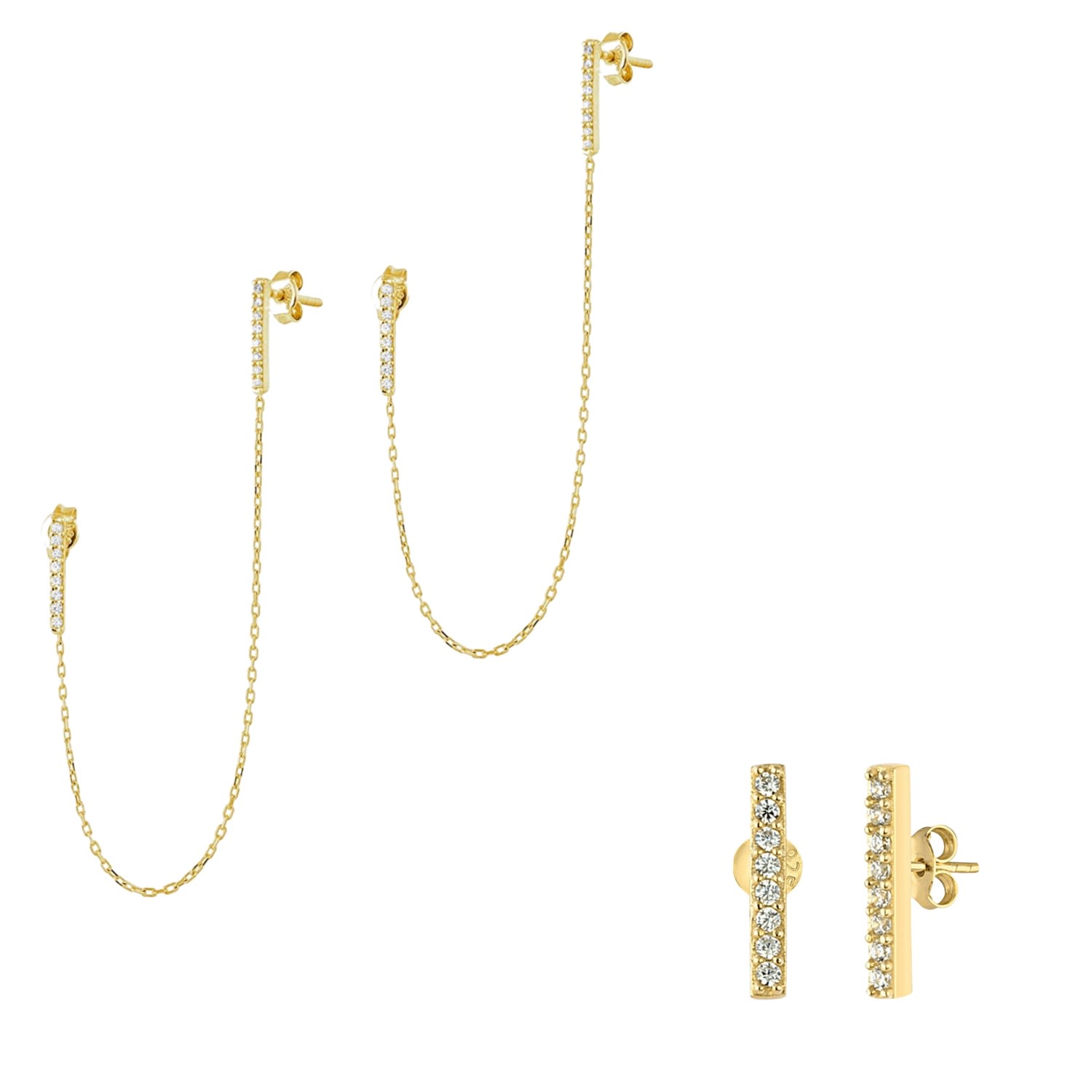 Spero London Women's Chained Bar Chain & Bar Earring Set In Sterling Silver - Gold In Gold