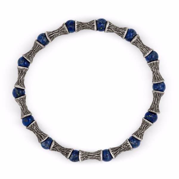 Snake Bones Lapis Lazuli Beads Oxidized Sterling Silver Bracelet In Silver
