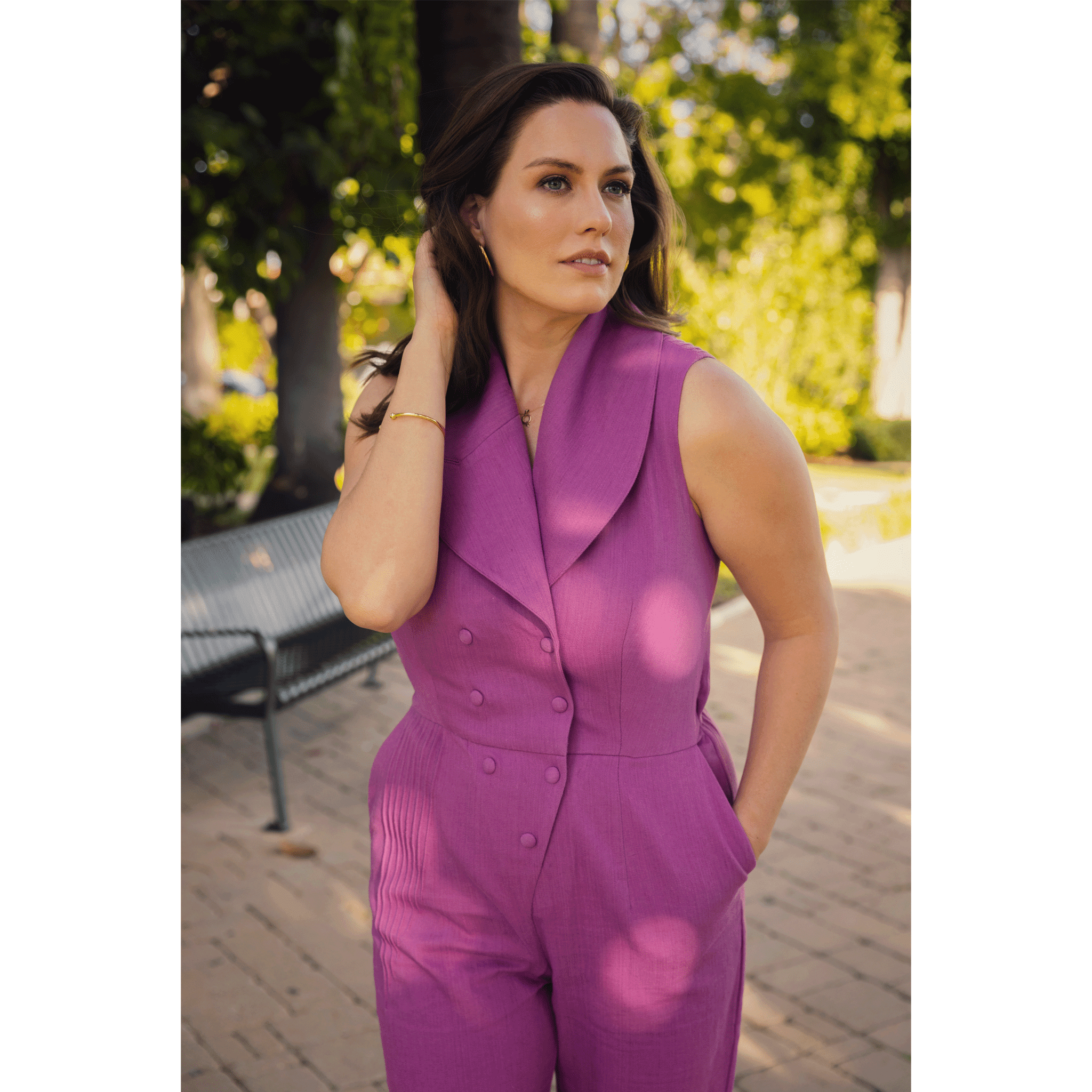 Double Breasted Shawl Lapel Jumpsuit - Purple Orchid | Femponiq