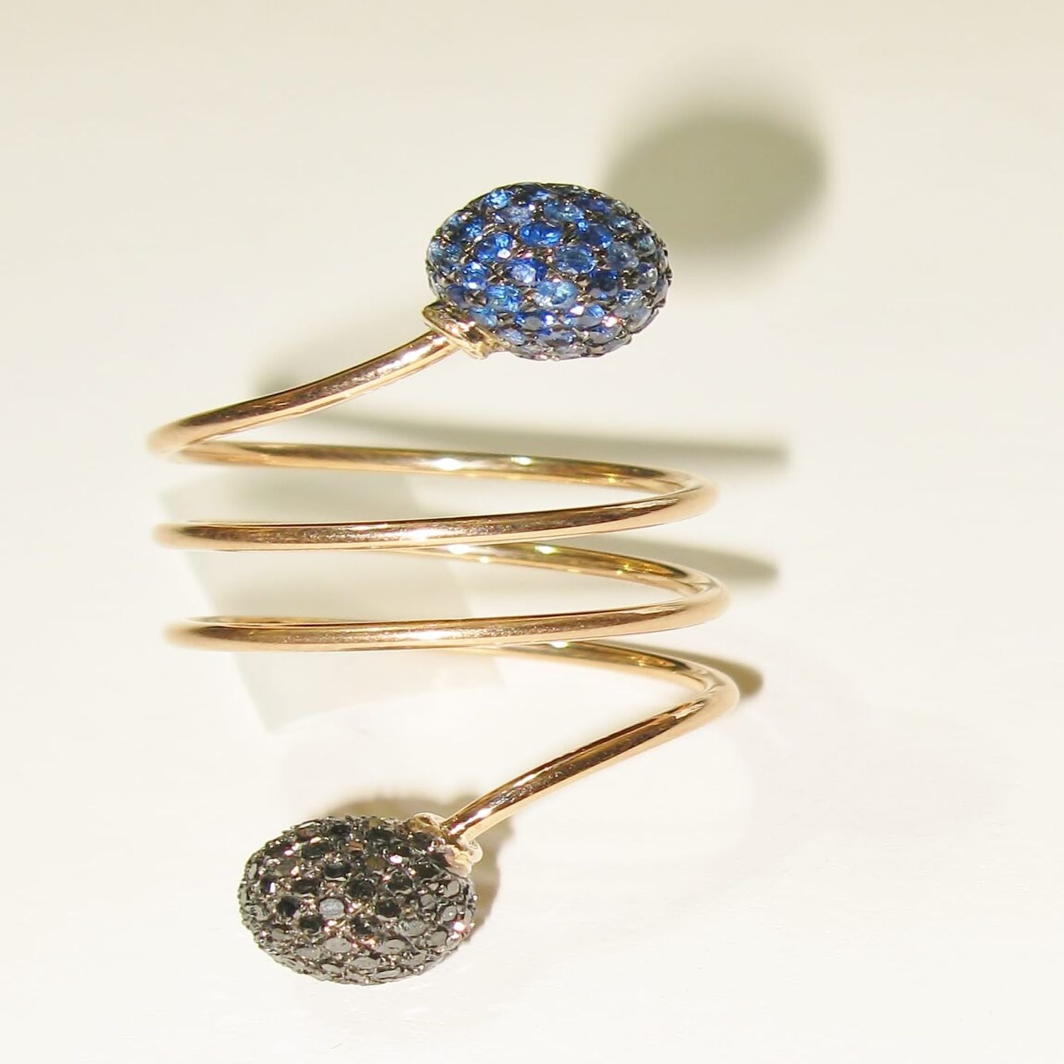 Women’s Black / Blue / Gold 18K Gold Pave Blue Sapphire & Black Diamonds Beads Ring Artisan