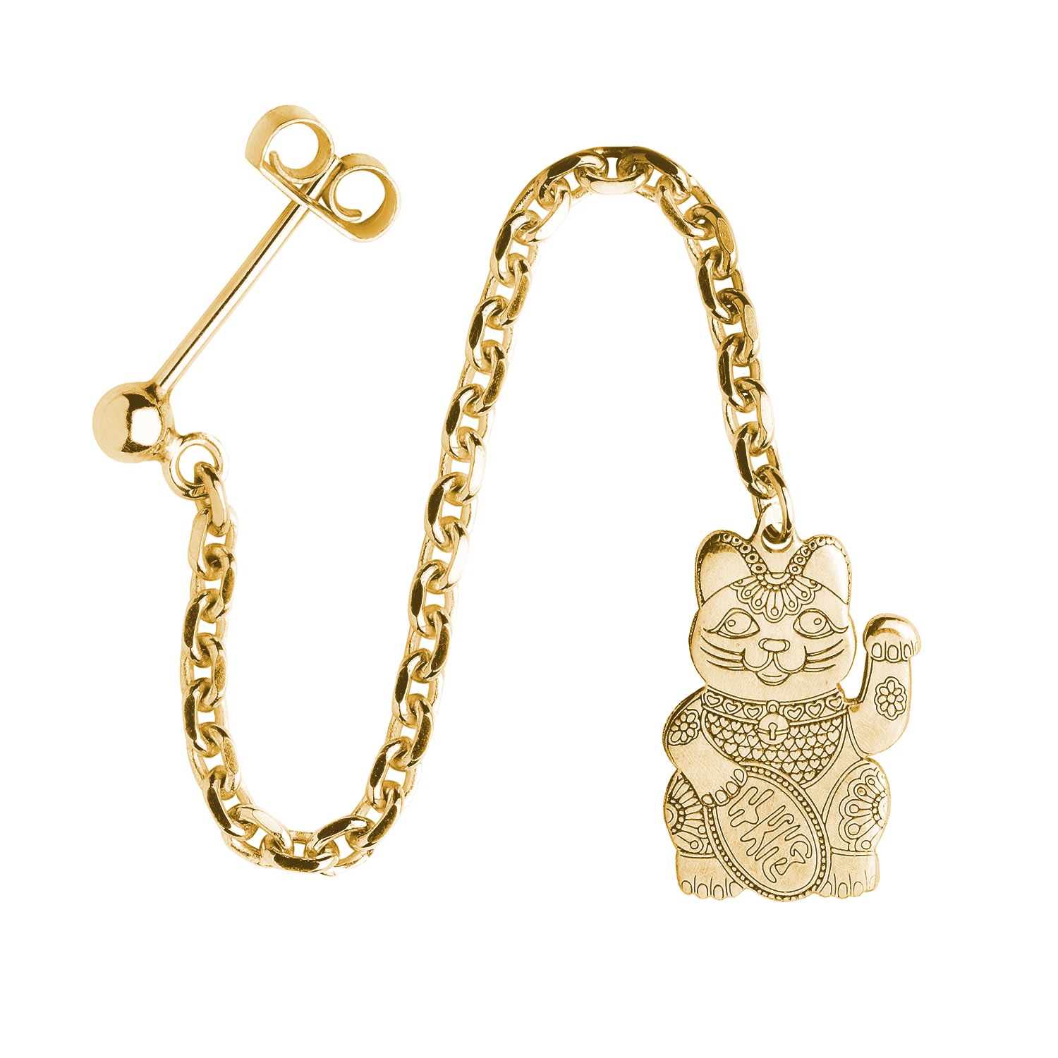 Women’s Gold Lucky Cat Single Long Drop Earring Cartergore