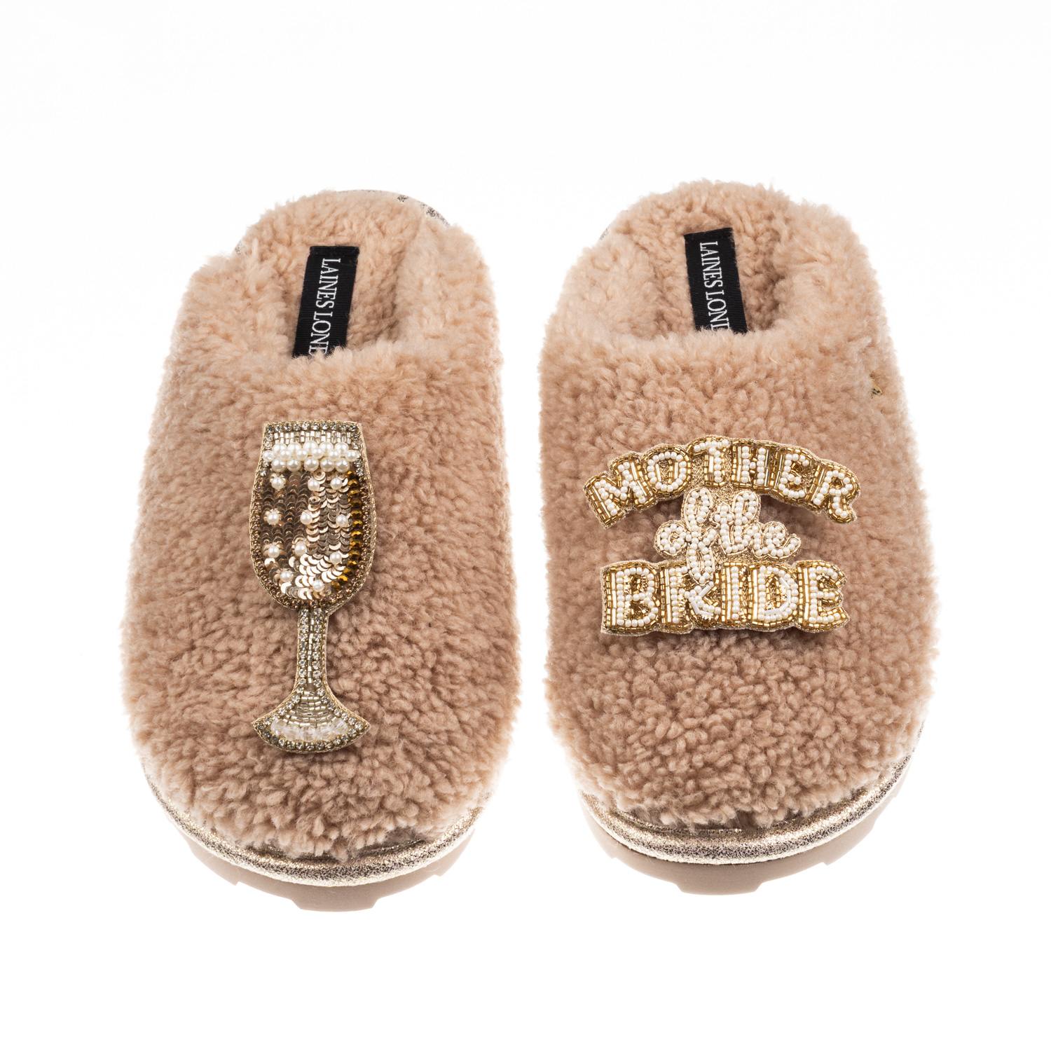Laines London Women's Brown / Neutrals Teddy Closed Toe Slippers With Mother Of The Bride Brooches - Toffee In Brown