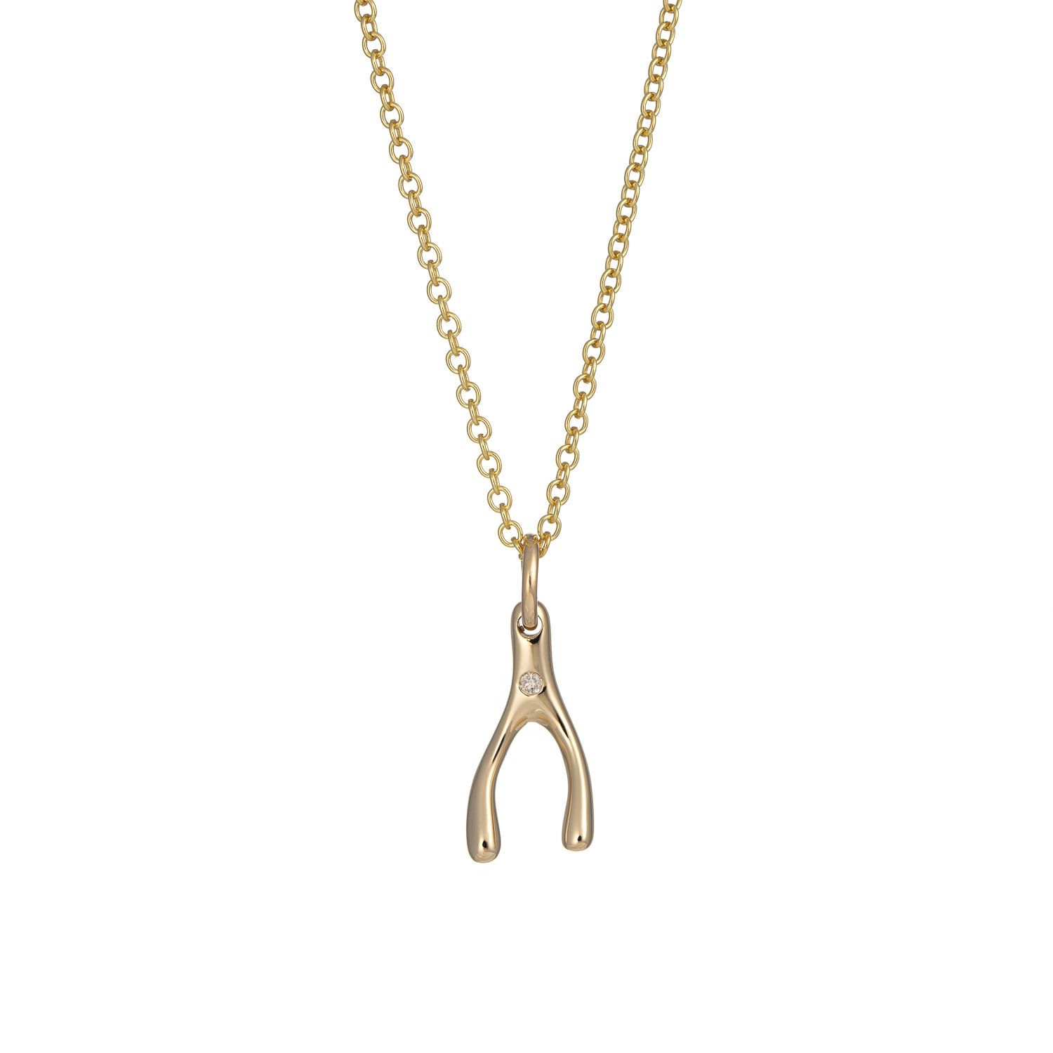 Women’s Solid Gold Wishbone Necklace With Diamond Lily Charmed