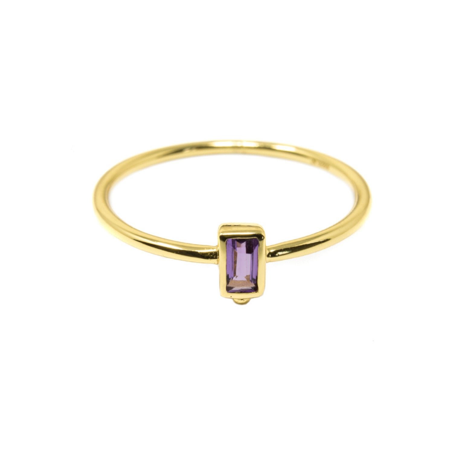 Nasi Silver Women's Yellow Level Baguette Ring- Amethyst- Gold In Gold