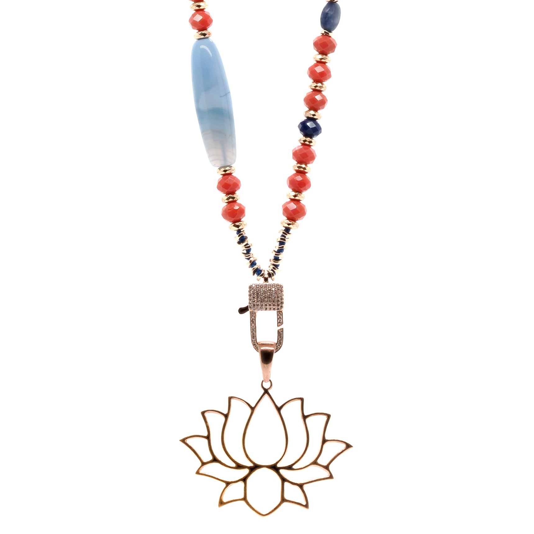 Women’s Rose Gold / Blue / Red Lotus Flower Mandala Beaded Necklace - Blue Ebru Jewelry