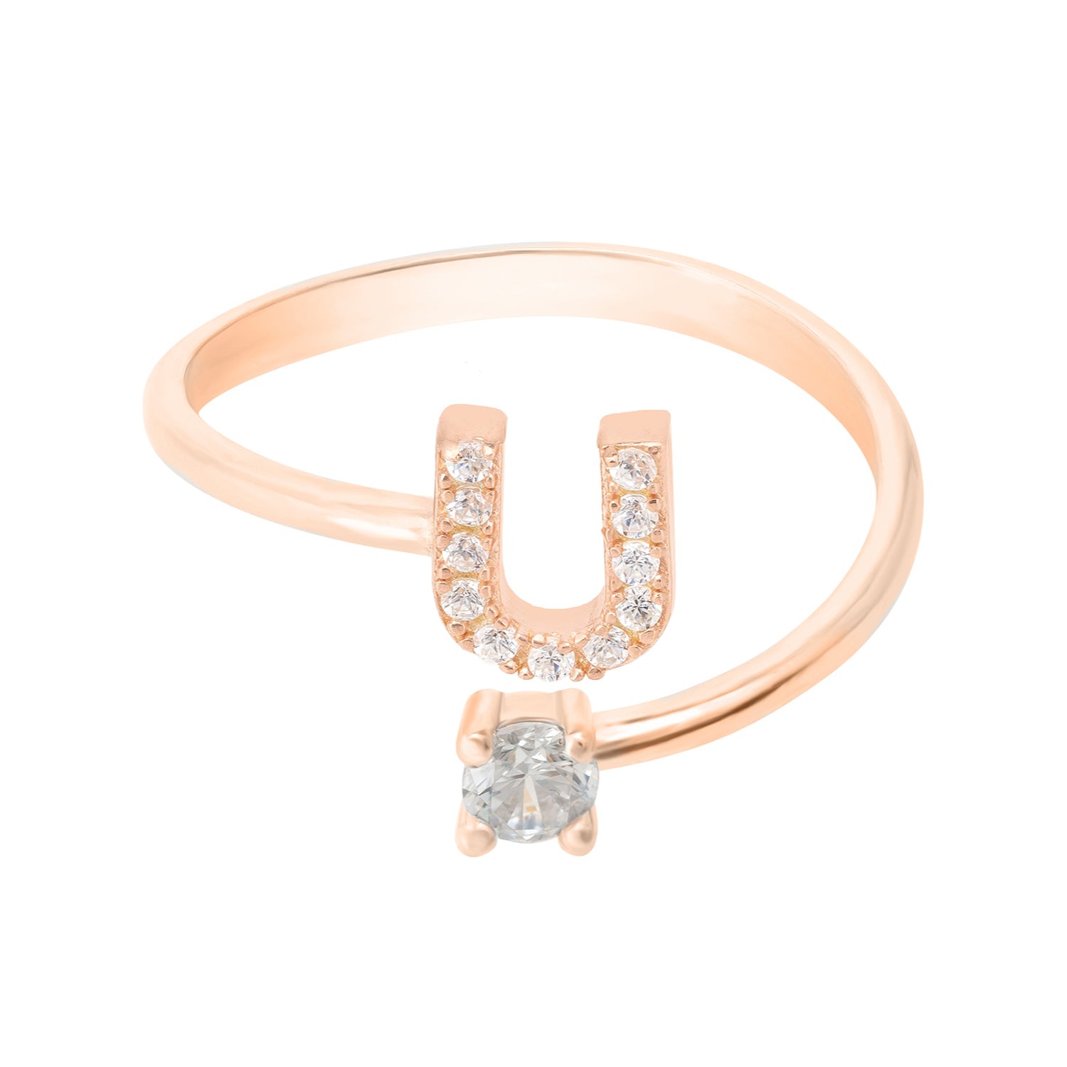 Latelita Women's White / Rose Gold Initial Ring Rosegold U In Orange