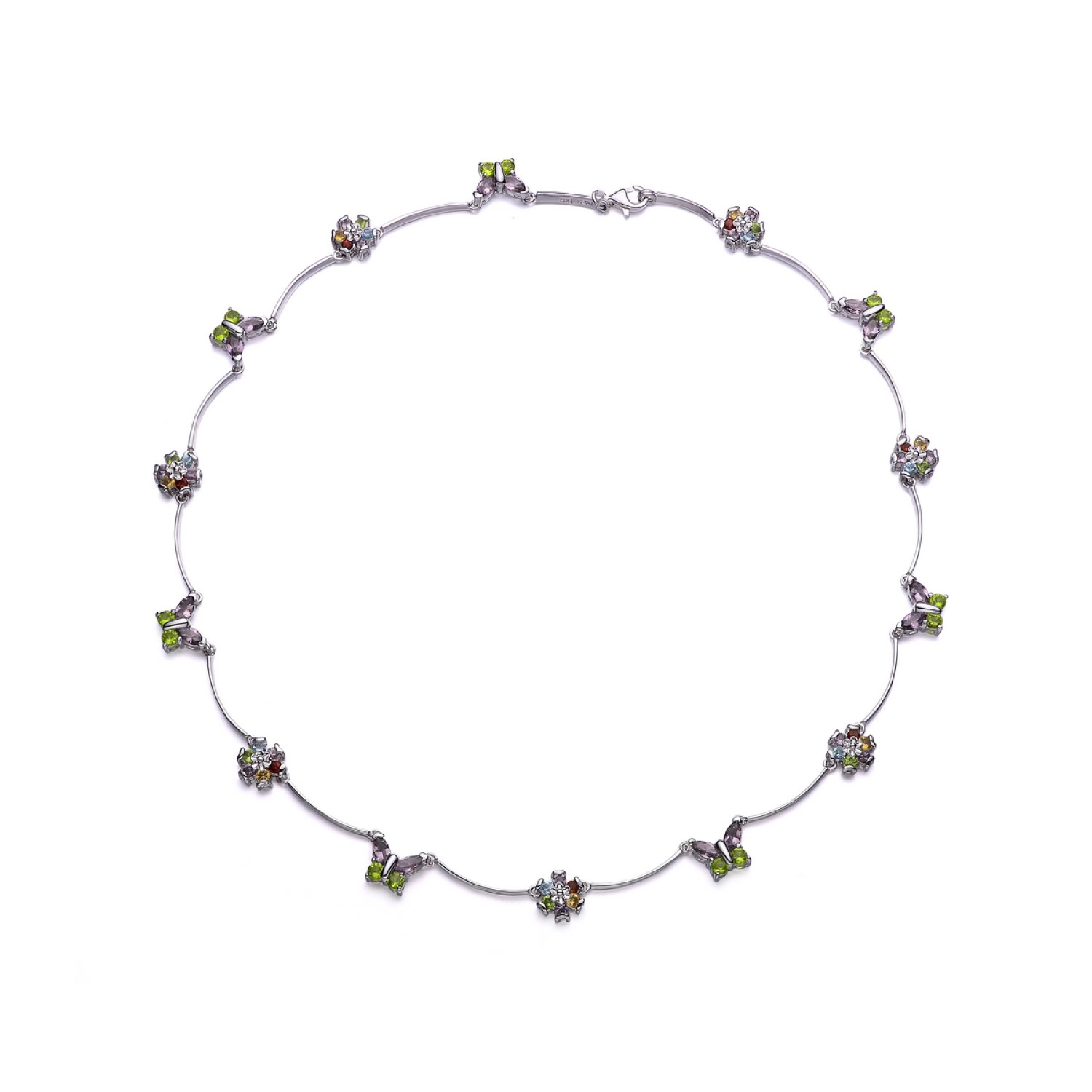 Genevive Jewelry Women's Sterling Silver Butterfly Flower Necklace In Silver