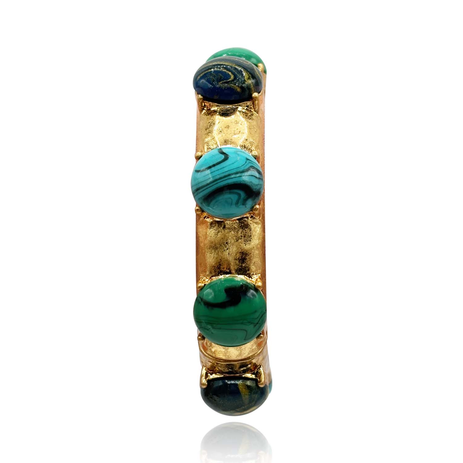 Michael Nash Jewelry Women's Blue / Gold / Green Antique Gold Stretch Bracelet With Malachite, Lapis, And Turquoise Resin