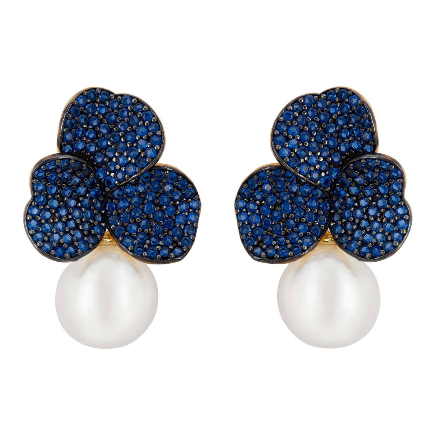 Latelita Women's Blue / Gold / White Iris Flower And Pearl Dangle Earrings Sapphire Gold