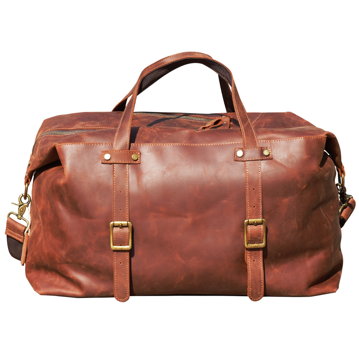 Touri Men's Brown Large Genuine Leather Holdall Weekender