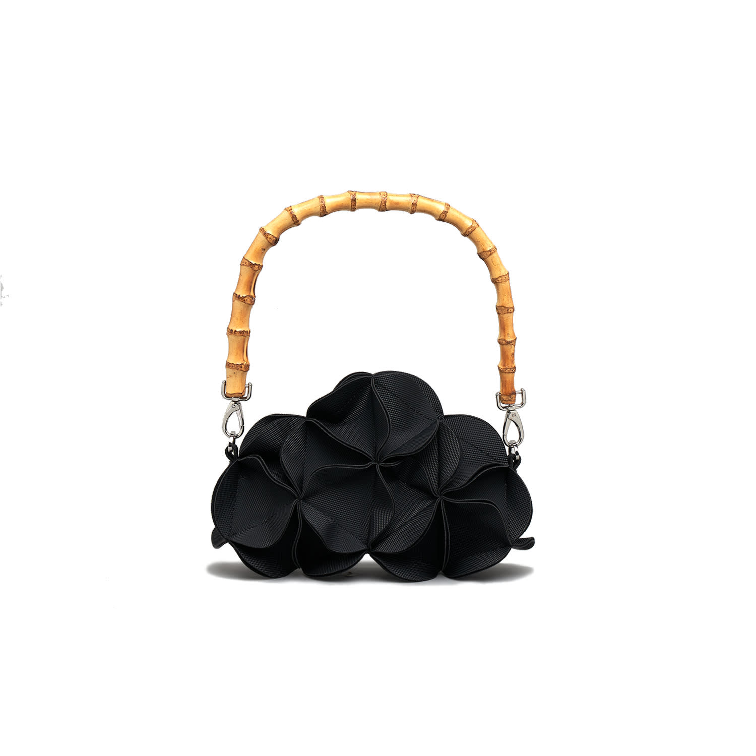 Elemood_japan Women's Blossom Shoulder Bag Cloud Black With Natural Bamboo Handle