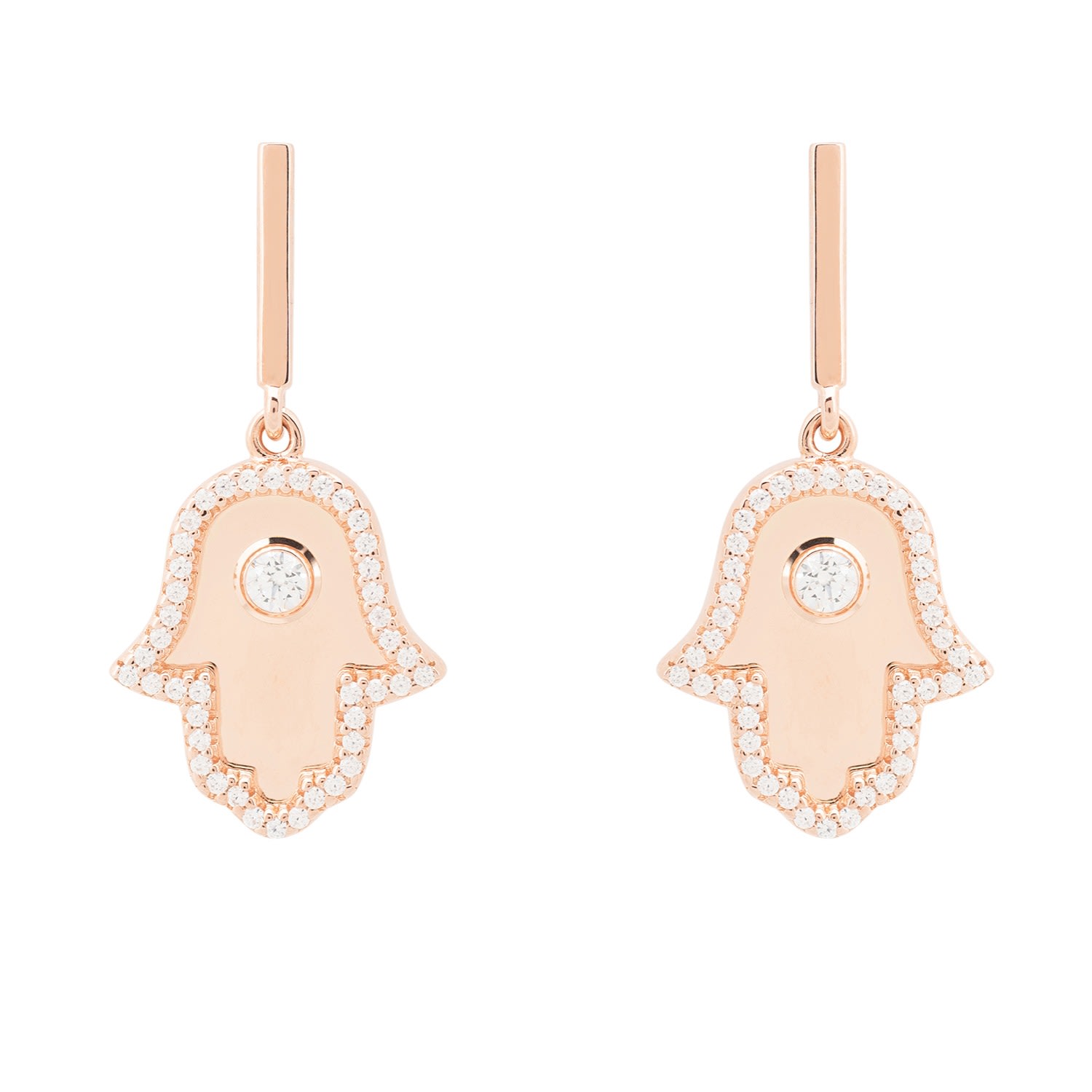 Women’s Rose Gold / White Hamsa Hand Metallic Drop Earrings Rosegold Latelita