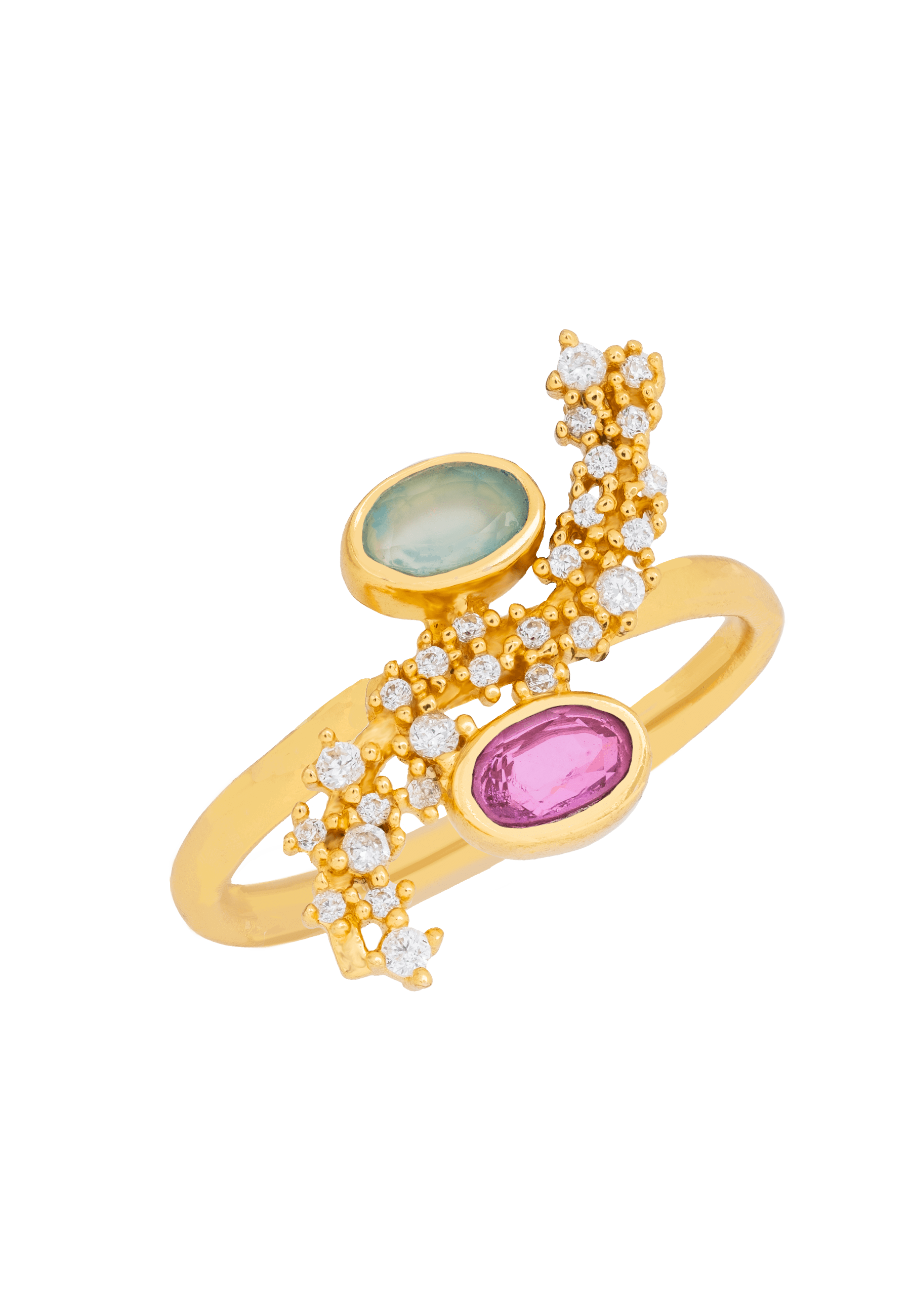 Lavani Jewels Women's Gold / Pink / Blue Cassara Aquamarine Y Fuchsia Ring In Burgundy