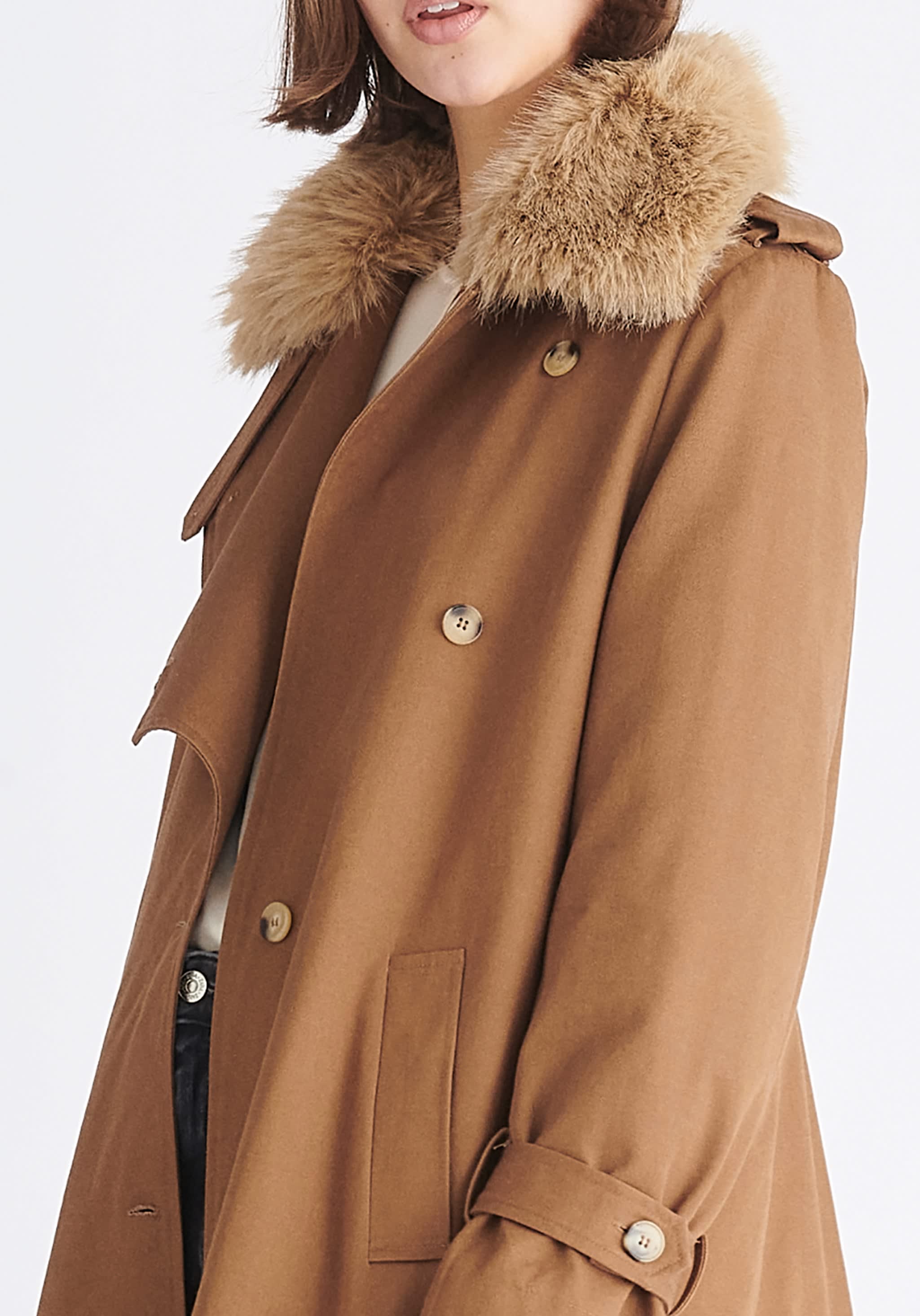 Faux Fur Collar Coat In Camel by PAISIE