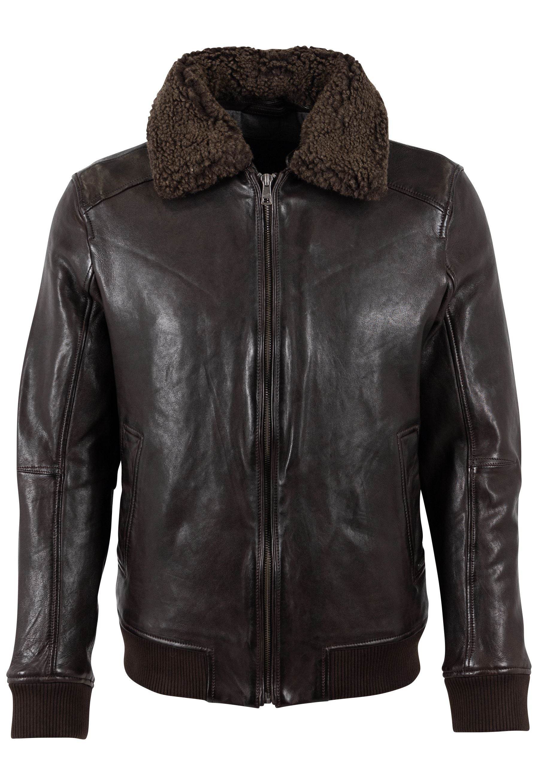 Mauritius Men's Brown Men's Leather Jacket With Shearling Collar Grovig