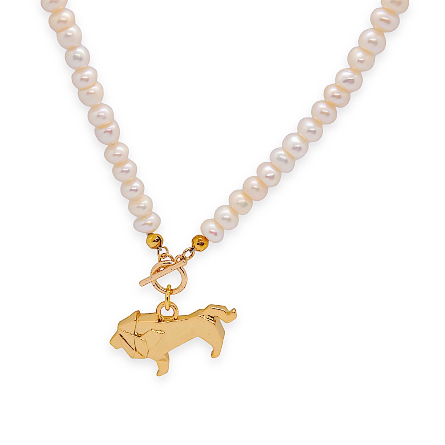 Women’s Gold / White Origami 3D Lion Pearl Necklace 18K Gold Valerie Chic