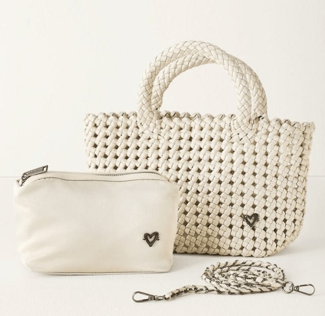 Women's White Cambridge Small Woven Hand-Knotted Tote - Bone | Small | Prenelove