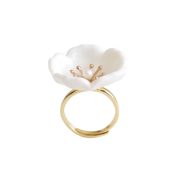 Poporcelain Snow White Porcelain Plum Blossom Ring In Blossom