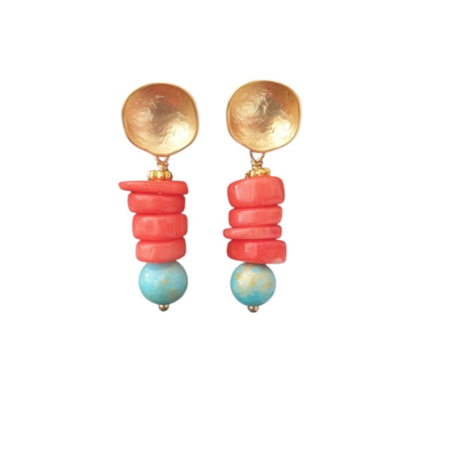 Way To Chic Women's Orange Coral And Teal Jade Studs