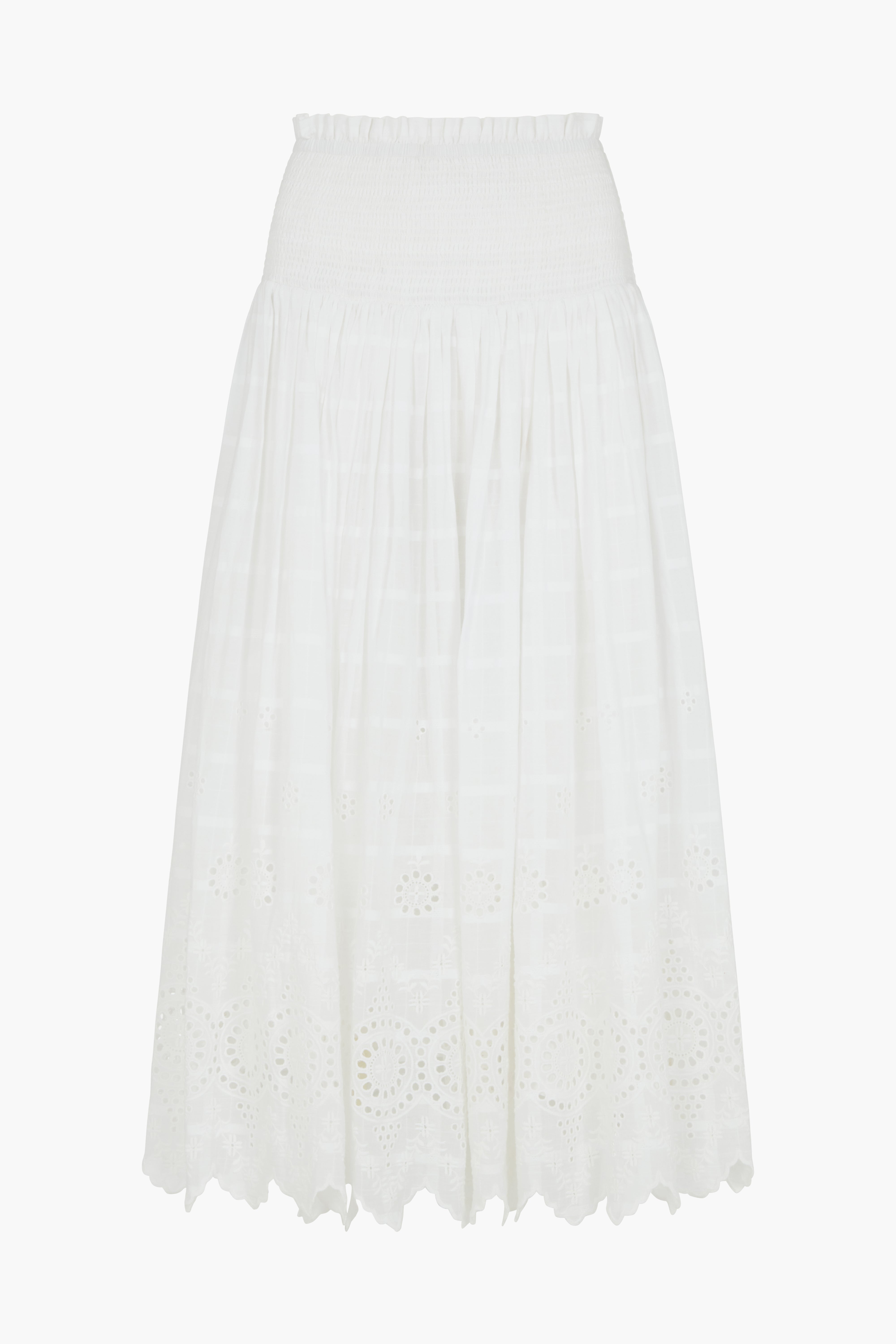 Raffya Women's White Mirella Embroidered Midi Skirt