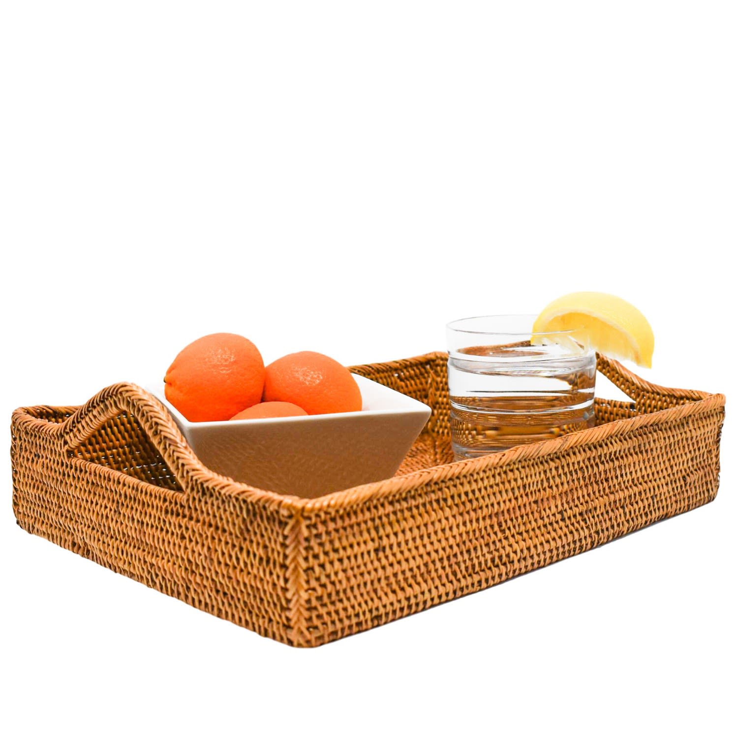 Poppy + Sage Brown Rattan Tray With Handles