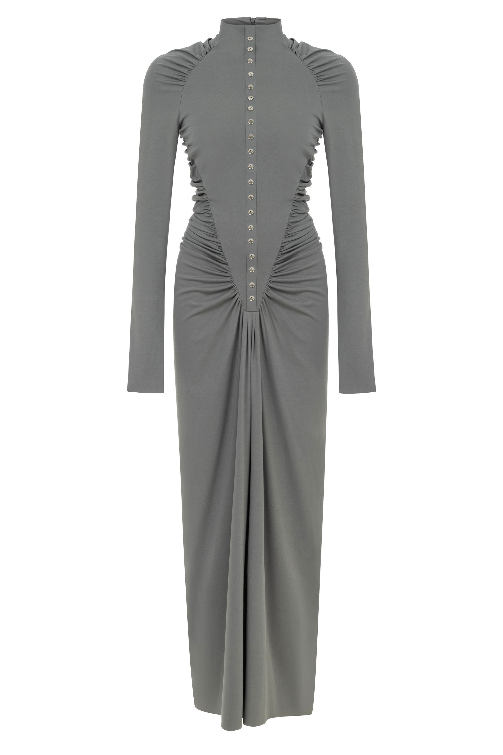 Nocturne Women's Neutrals Halter Neck Maxi Dress With Drape Details-mink In Gray