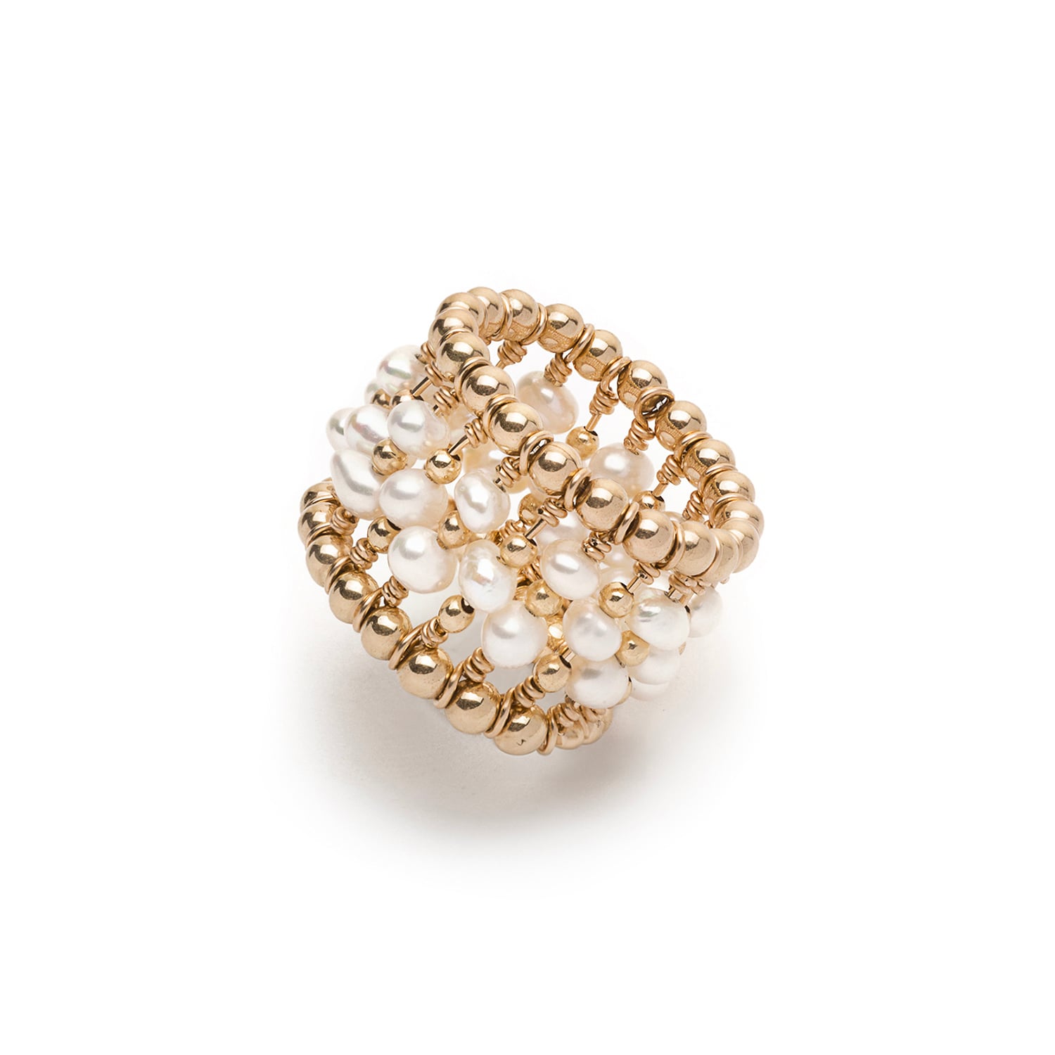 Pas De Marque Women's Gold / White Gold-filled Freshwater Pearl Beaded Ring La Bague