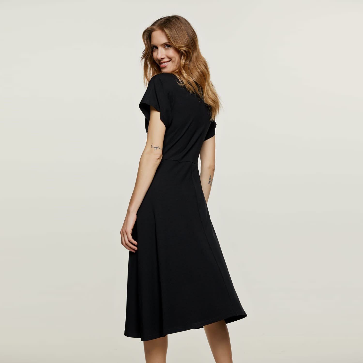 Audrey Waisted Midi Dress, Black