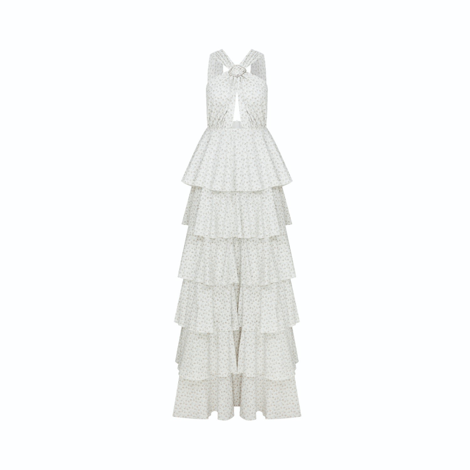 Nazli Ceren Laurel Printed Cotton Long Dress In Cannoli Cream In White