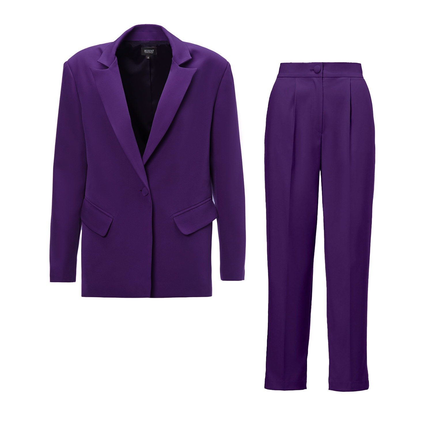 Pink / Purple Purple Suit With Regular Blazer And Cropped Trousers Medium Bluzat