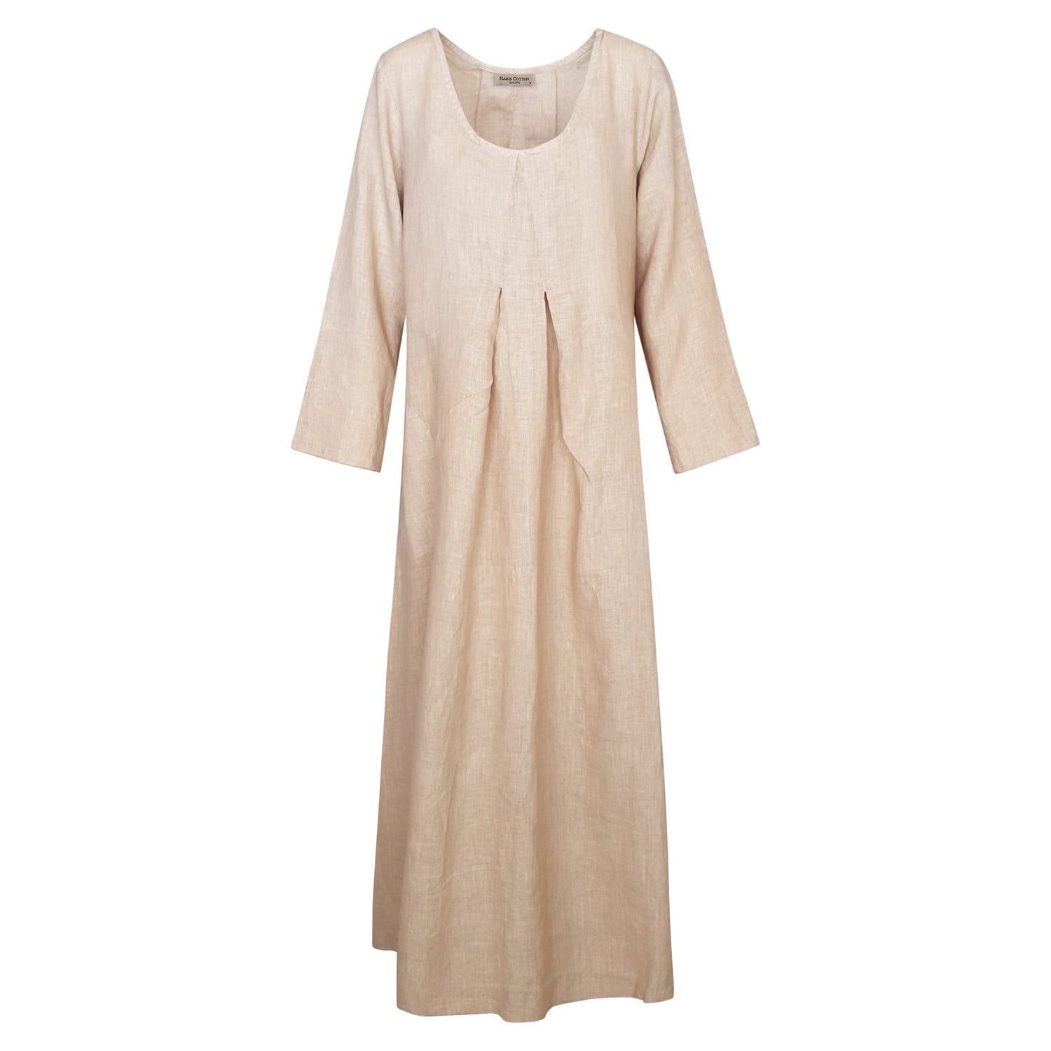 Haris Cotton Women's Neutrals Solid Fold Pleated Detail Linen Dress With Tab Sleeve  - Beach Sand In Brown