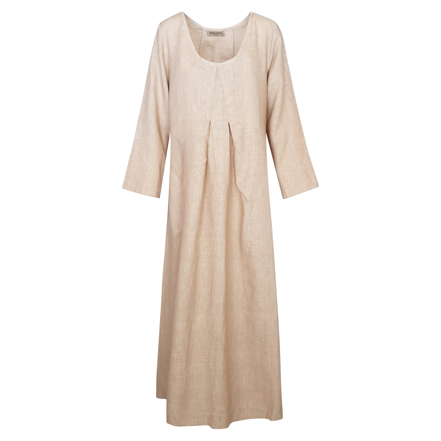 Haris Cotton Women's Neutrals Solid Fold Pleated Detail Linen Dress With  Tab Sleeve - Beach Sand In Brown | ModeSens