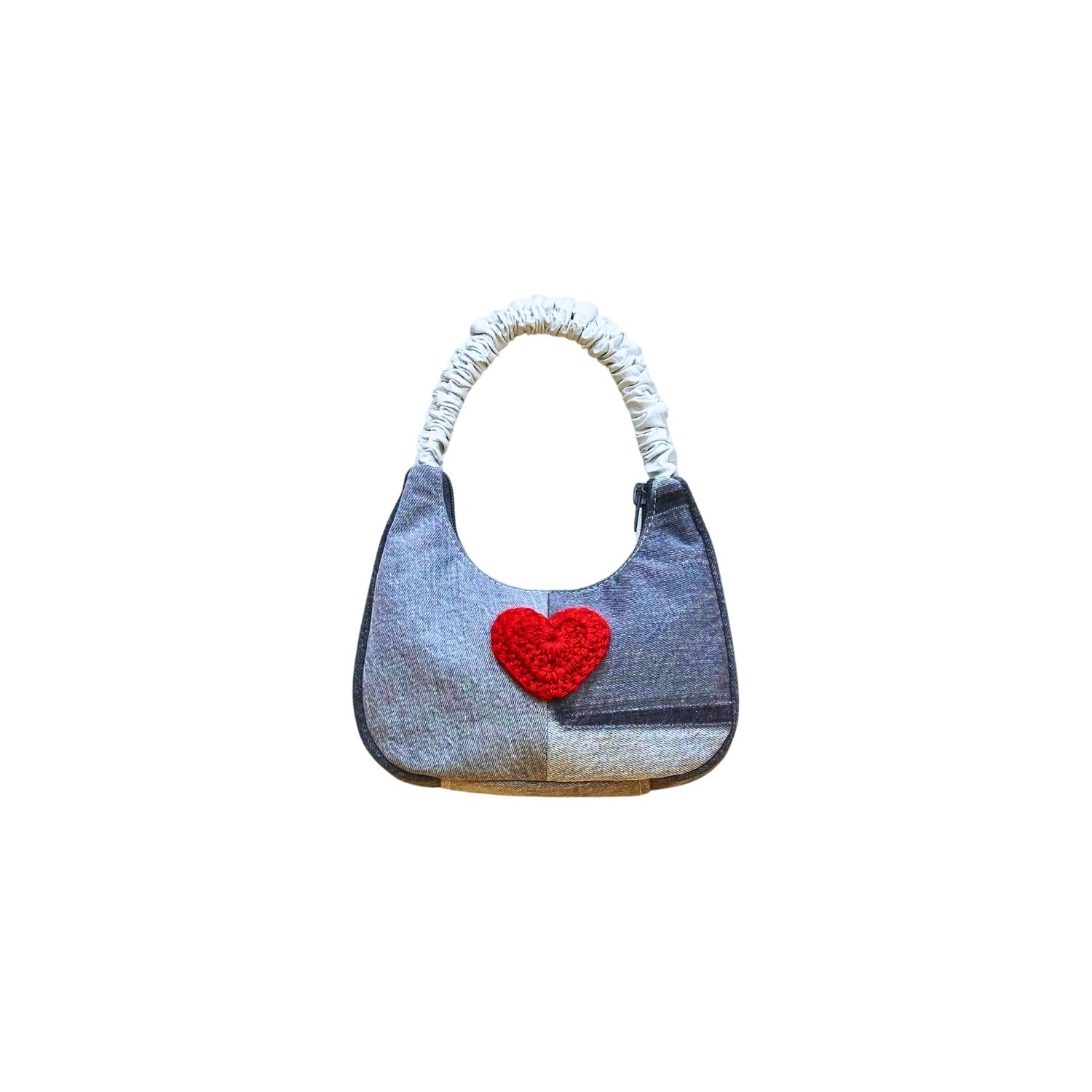 Couture To Your Door Women's Grey / Red / White Upcycled Vegan Grey Mini Denim Bag In Grey/red/white