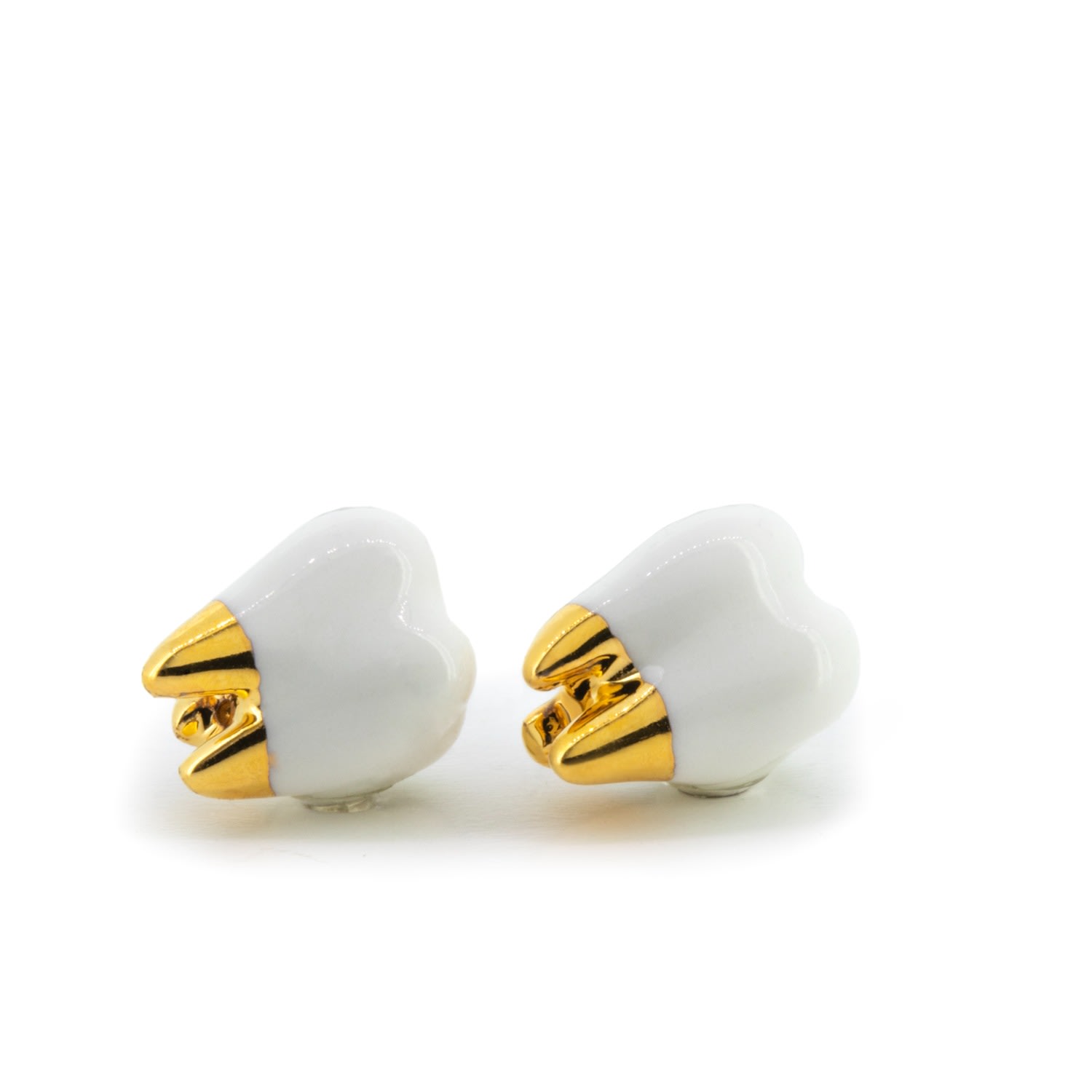 Women’s White / Gold Mini Teeth Stud Earrings - Golden Root Cj314