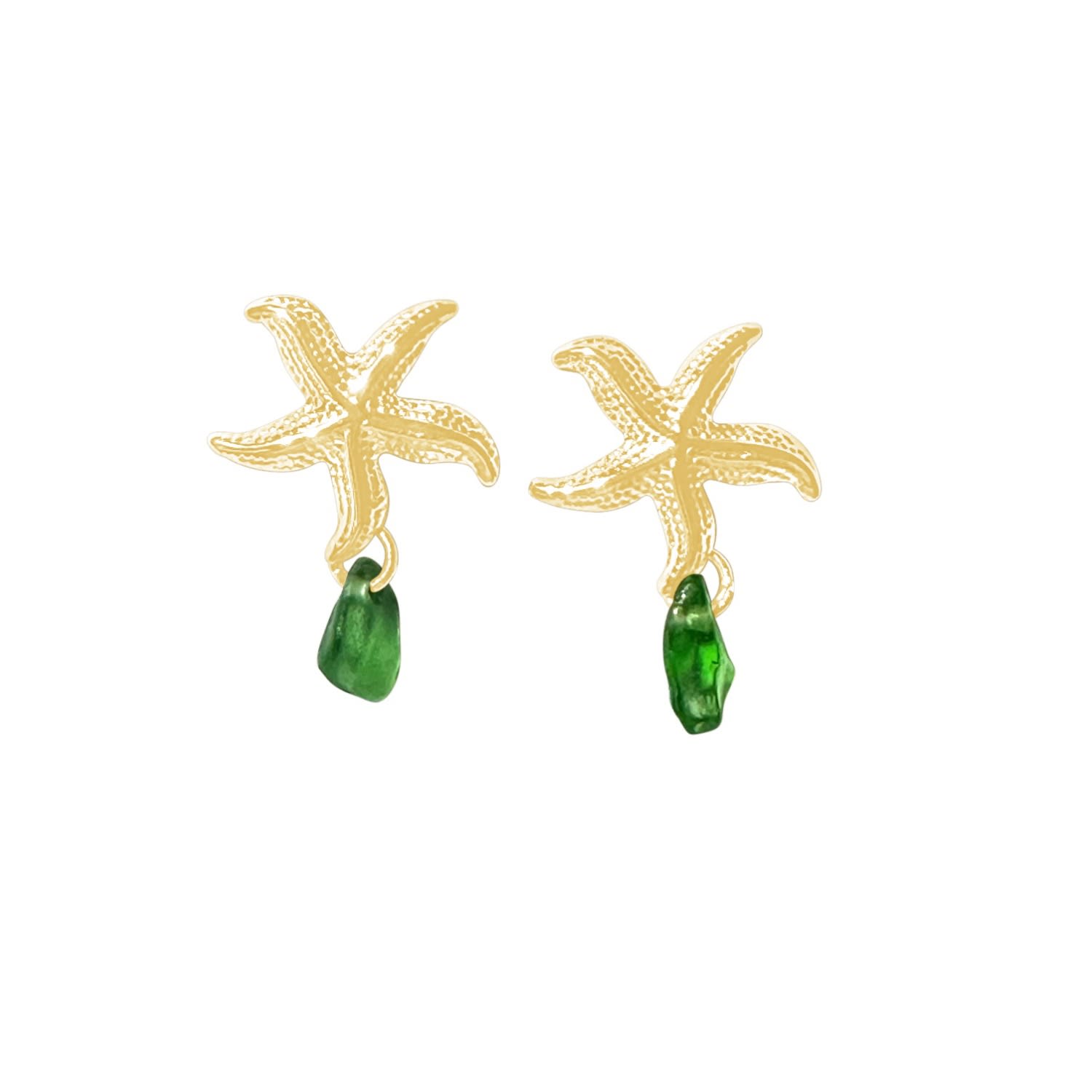 Glasstyk I/s Women's Starfish Earrings Green Sea Glass Gold