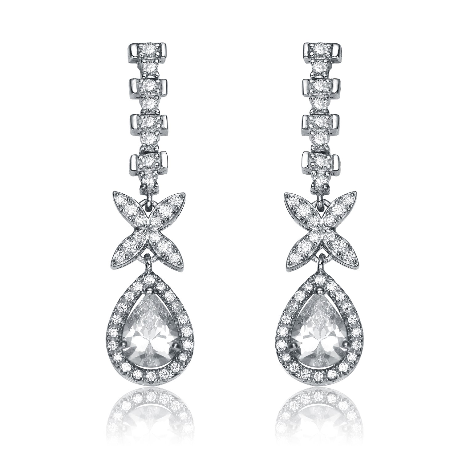 Genevive Jewelry Women's White / Silver Sterling Silver Rhodium Plated Cubic Zirconia Dangle Earrings In Multi