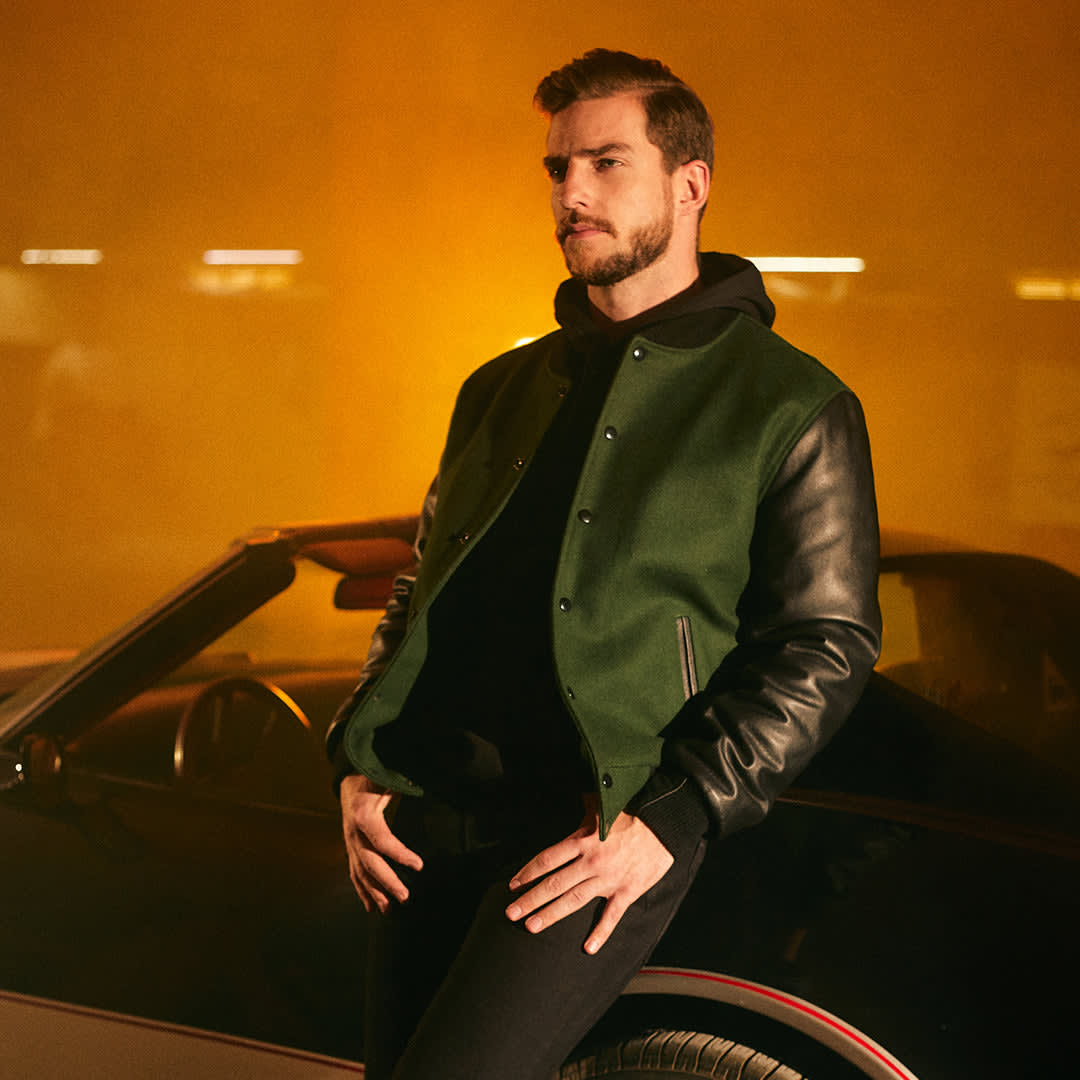 Mens green cheap varsity jacket