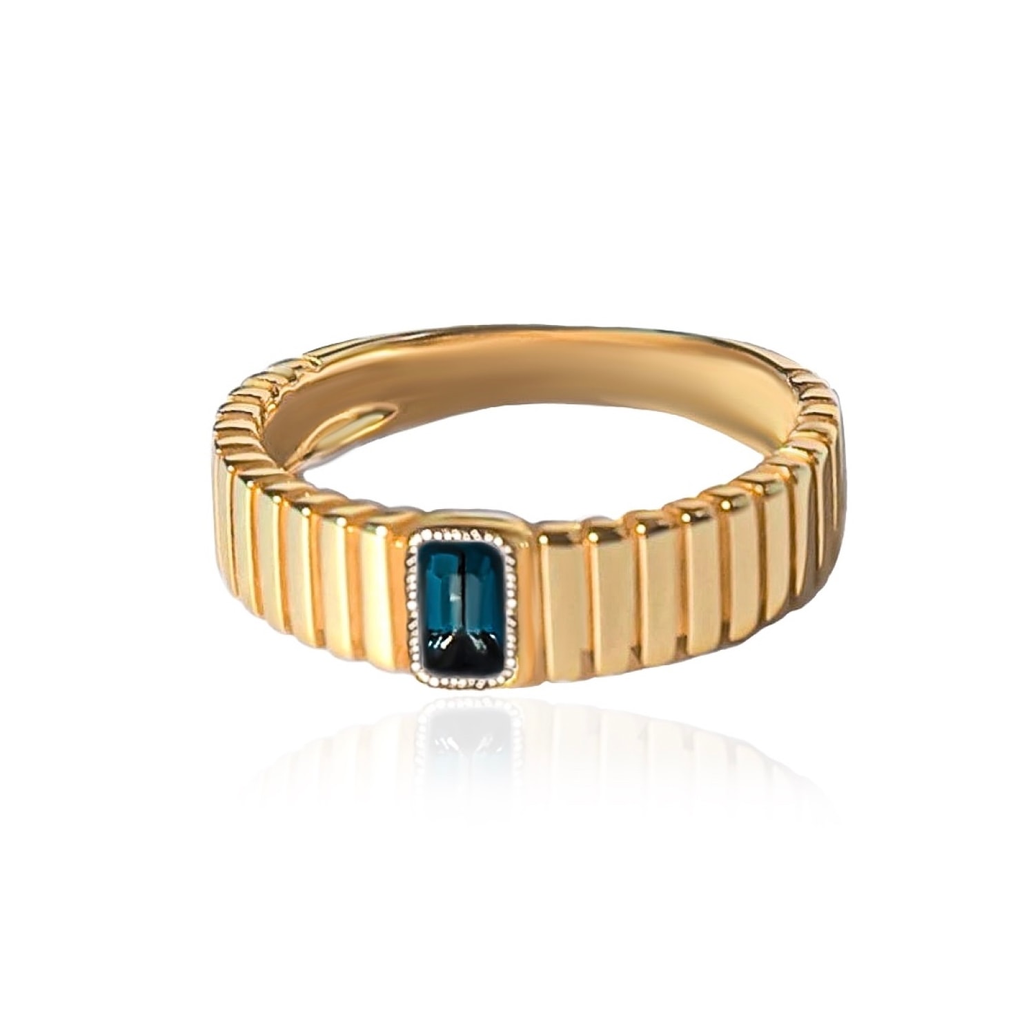 Women’s Saturn London Blue Topaz & Gold Vermeil Ribbed Ring Midori Jewelry Co.